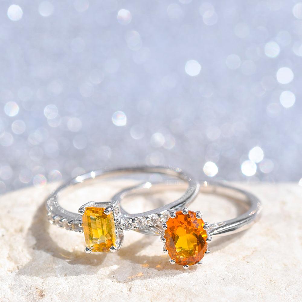 0.64 Ct Citrine White Topaz Solid 925 Sterling Silver Ring Jewelry - YoTreasure