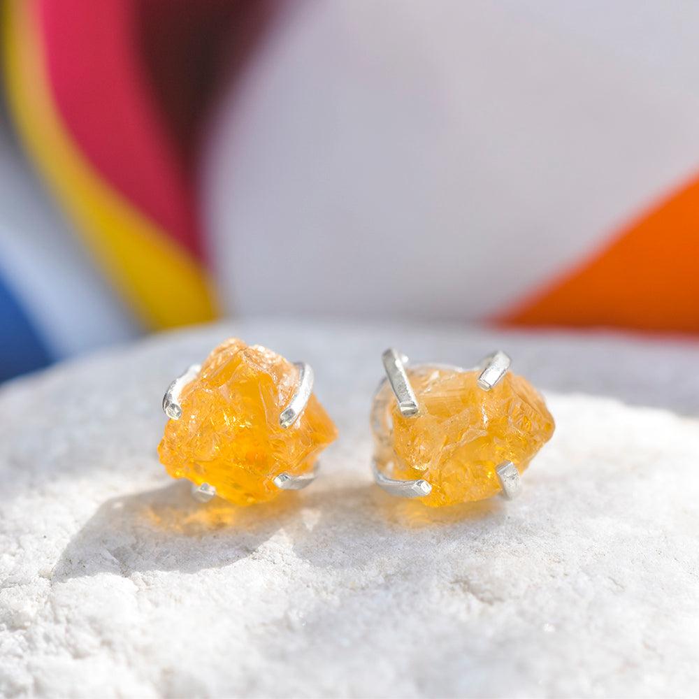 Rough Citrine Solid 925 Sterling Silver Stud Earrings Jewelry - YoTreasure