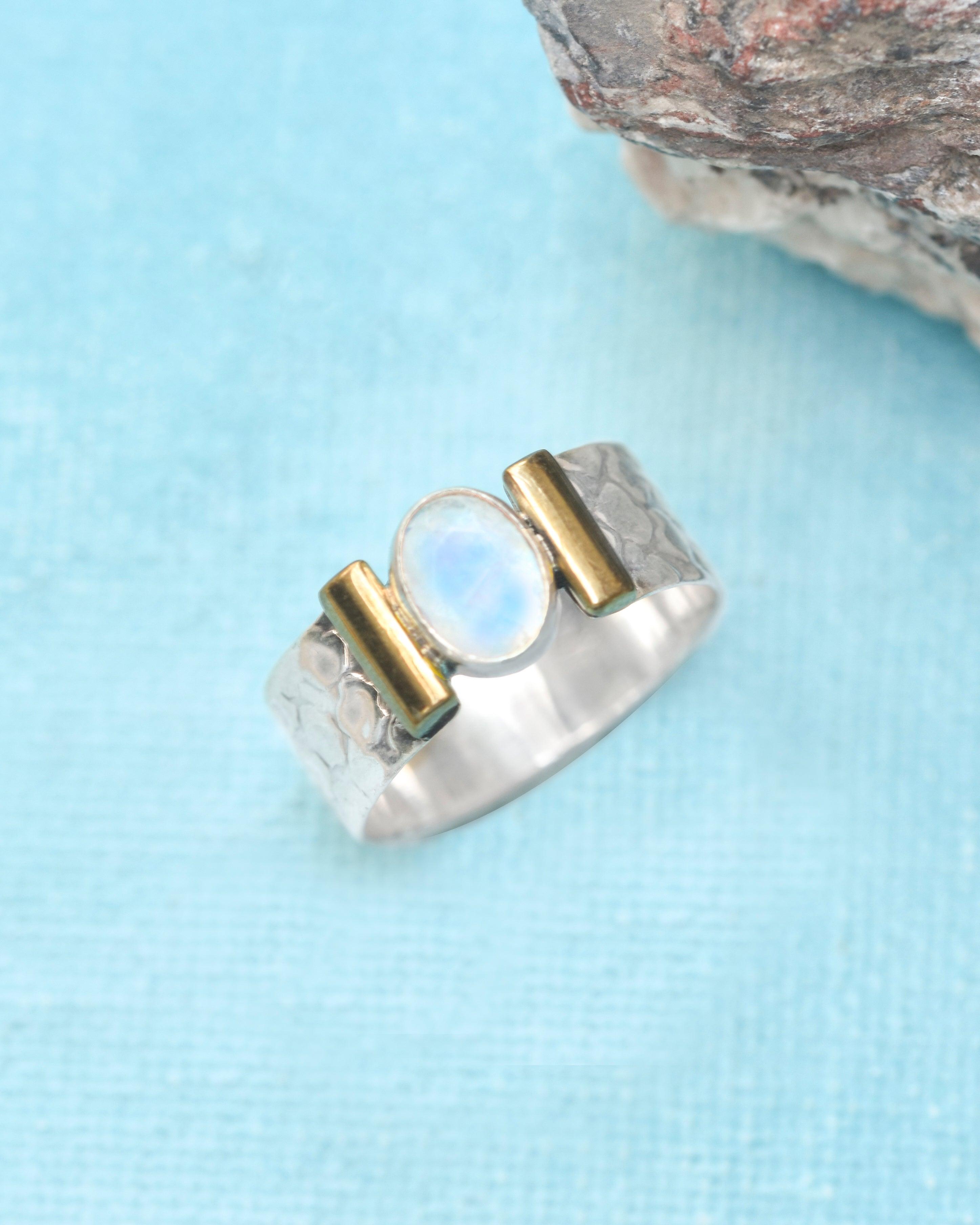 Rainbow Moonstone Ring Solid 925 Sterling Silver Brass Gemstone Jewelry - YoTreasure