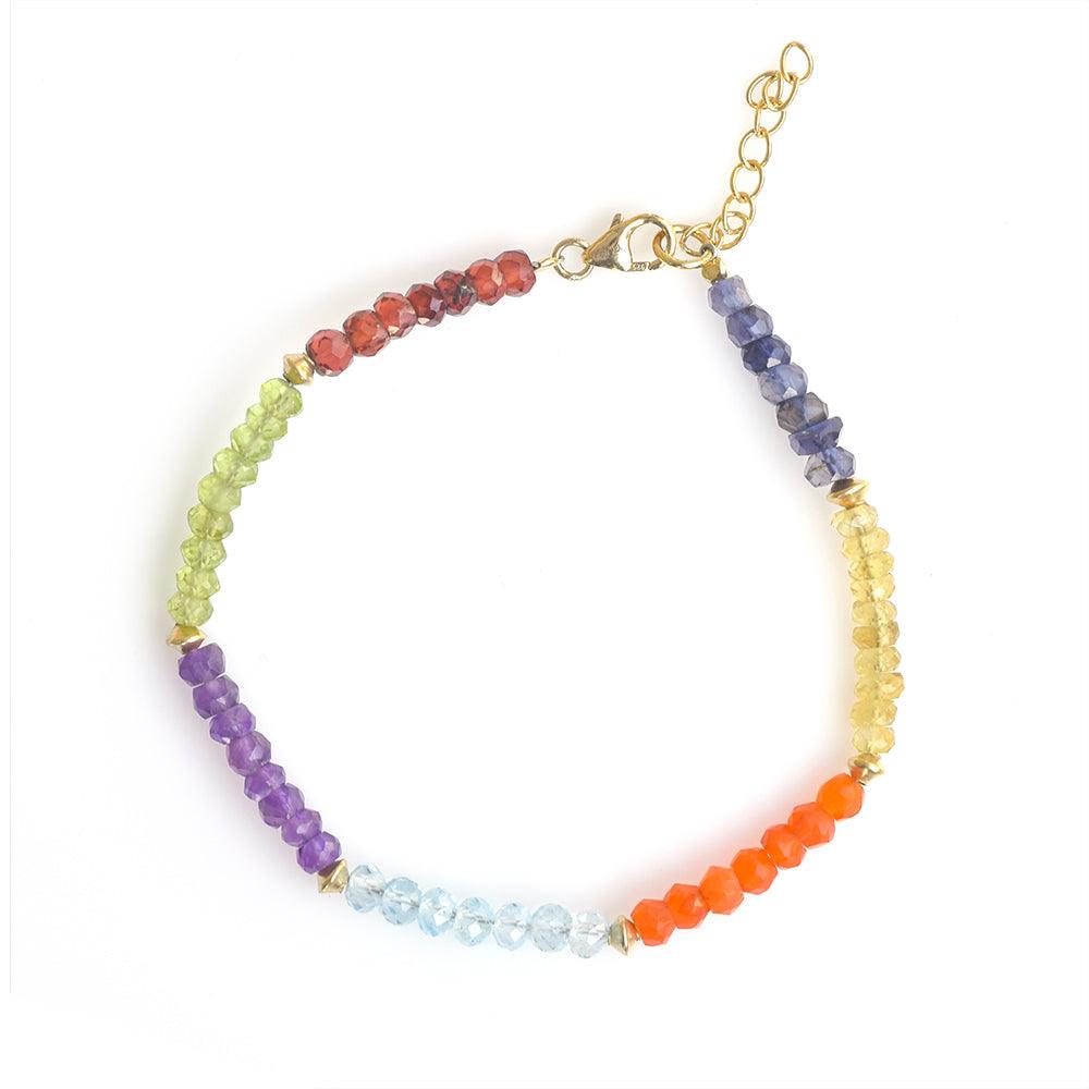 Chakra Stone Solid Sterling Silver Gold Plated Link Chain Bracelet 8" - YoTreasure