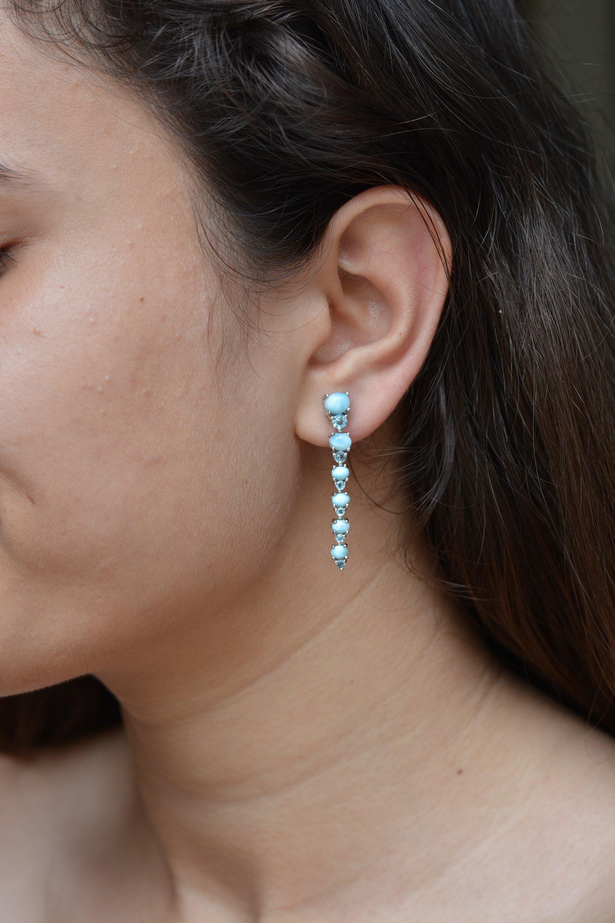 5.33 Larimar Swiss Blue Topaz Solid 925 Sterling Silver Drop Earrings Jewelry - YoTreasure