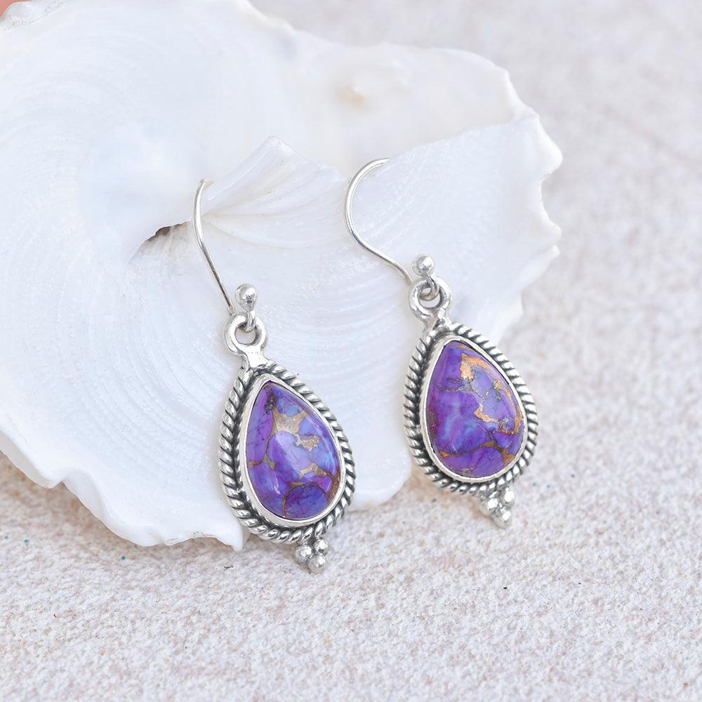 Purple Copper Turquoise Solid 925 Sterling Silver Dangle Earrings Jewelry - YoTreasure