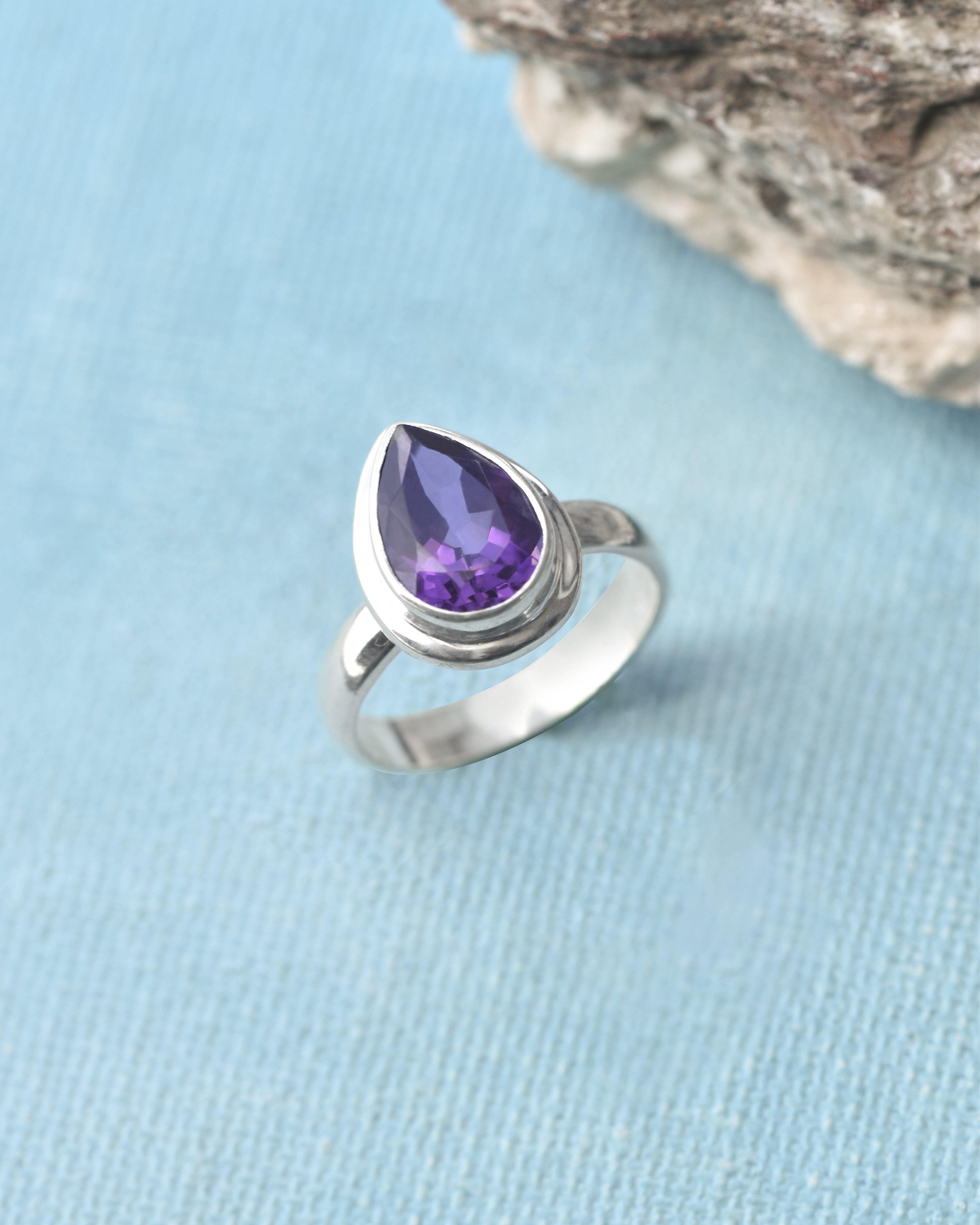 Amethyst Solid 925 Sterling Silver Ring Jewelry - YoTreasure