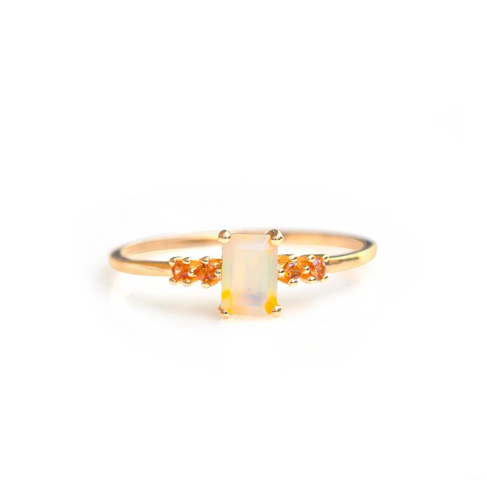 Ethiopian Opal & Orange Sapphire 10kt Yellow Gold Minimalist Ring (0.47 ct. t.w.) - YoTreasure