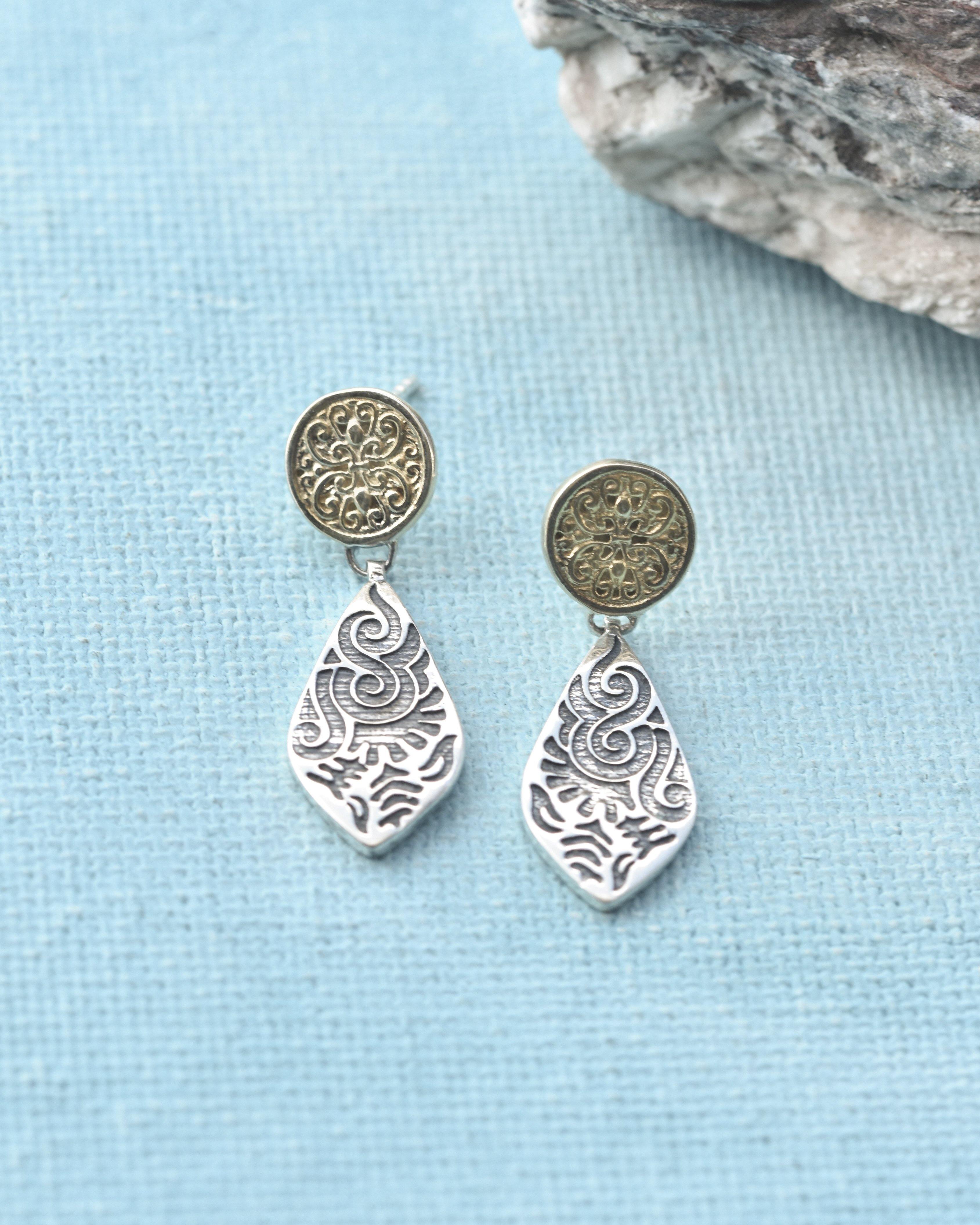 Solid 925 Sterling Silver Brass Dangle Earrings Jewelry - YoTreasure
