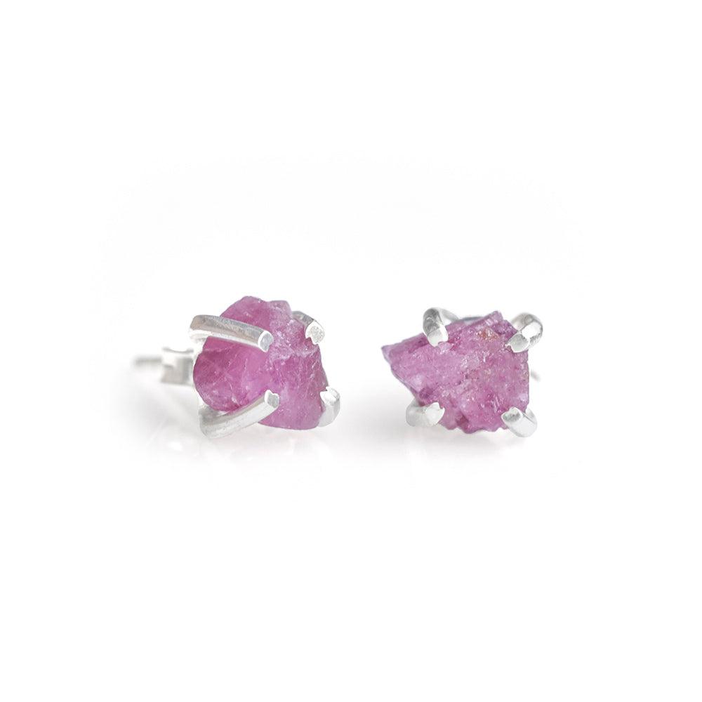 Rough Pink Tourmaline Solid 925 Sterling Silver Stud Earrings Jewelry - YoTreasure