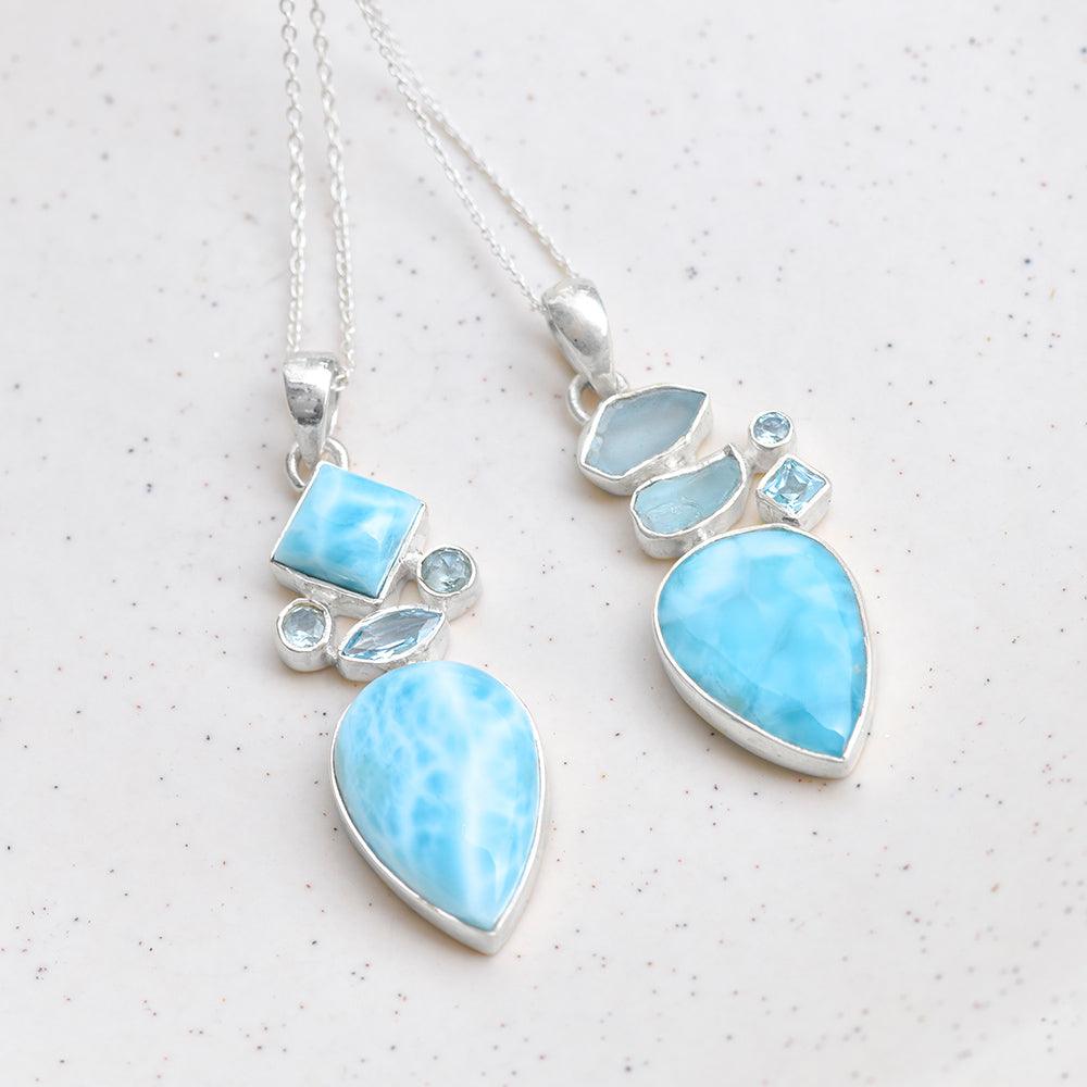 Larimar Solid 925 Sterling Silver Chain Pendant Necklace Jewelry - YoTreasure