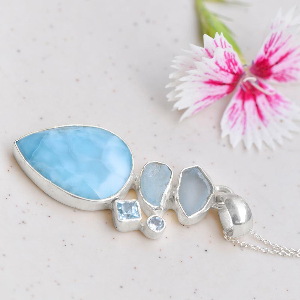 Larimar Solid 925 Sterling Silver Chain Pendant Necklace Jewelry - YoTreasure