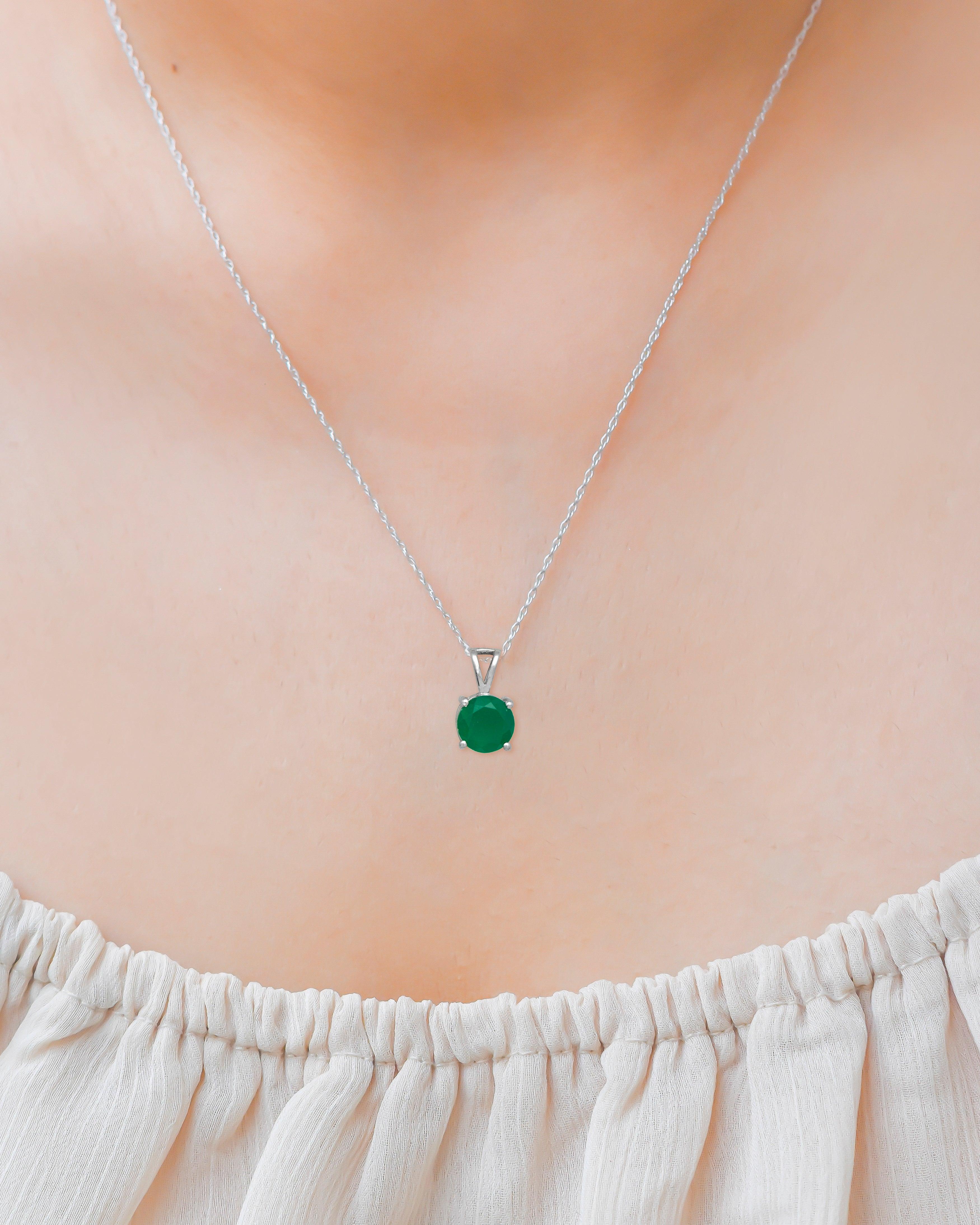 3/4" Green Onyx 925 Solid Sterling Silver Pendant Necklace With Chain - YoTreasure