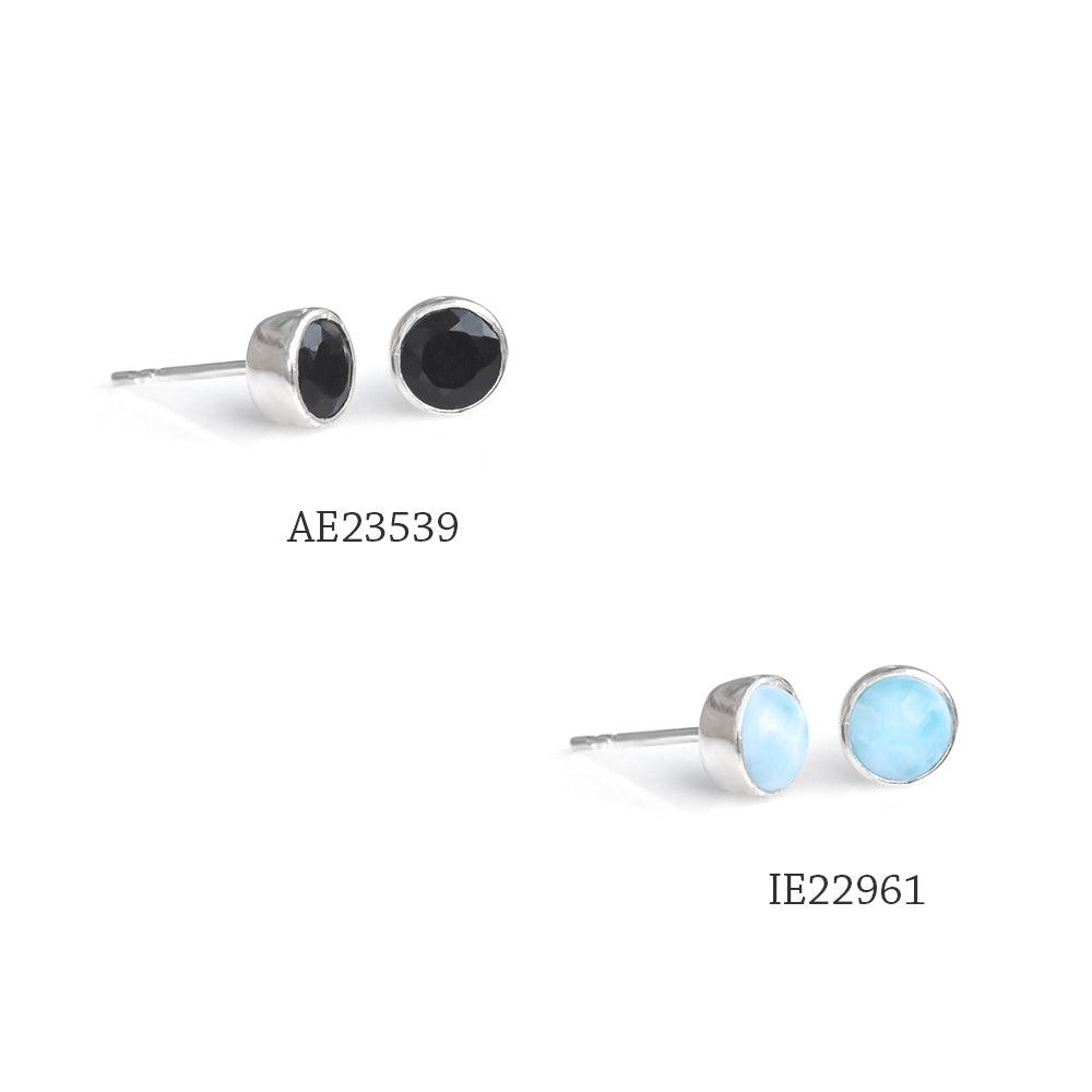 Natural  Larimar Stud 925 Solid Sterling Silver Earrings - YoTreasure