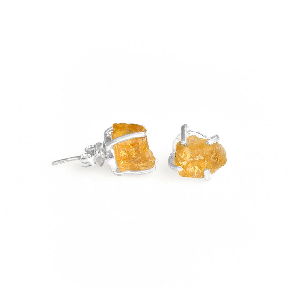 Rough Citrine Solid 925 Sterling Silver Stud Earrings Jewelry - YoTreasure
