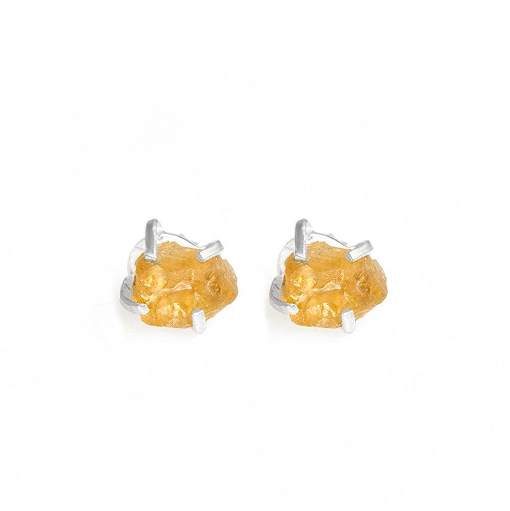 Rough Citrine Solid 925 Sterling Silver Stud Earrings Jewelry - YoTreasure