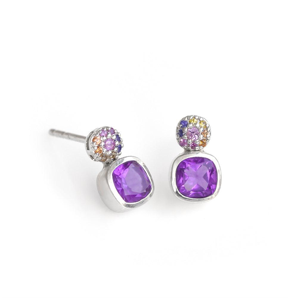 1.62 Ct. Amethyst Multi Sapphite Solid 925 Sterling Silver Stud Earrings Jewelry - YoTreasure
