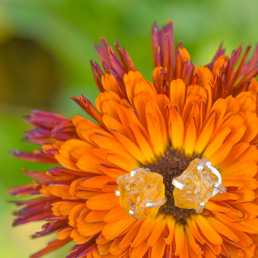 Rough Citrine Solid 925 Sterling Silver Stud Earrings Jewelry - YoTreasure