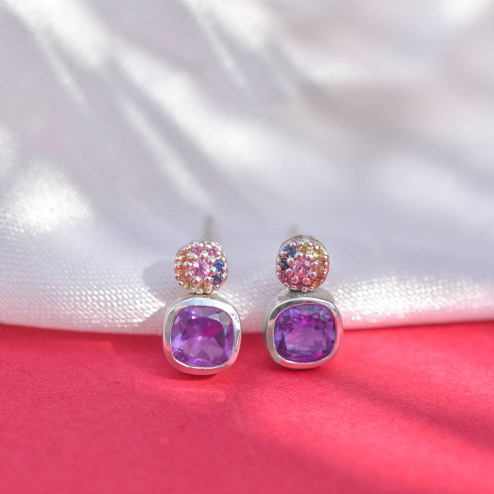 1.62 Ct. Amethyst Multi Sapphite Solid 925 Sterling Silver Stud Earrings Jewelry - YoTreasure