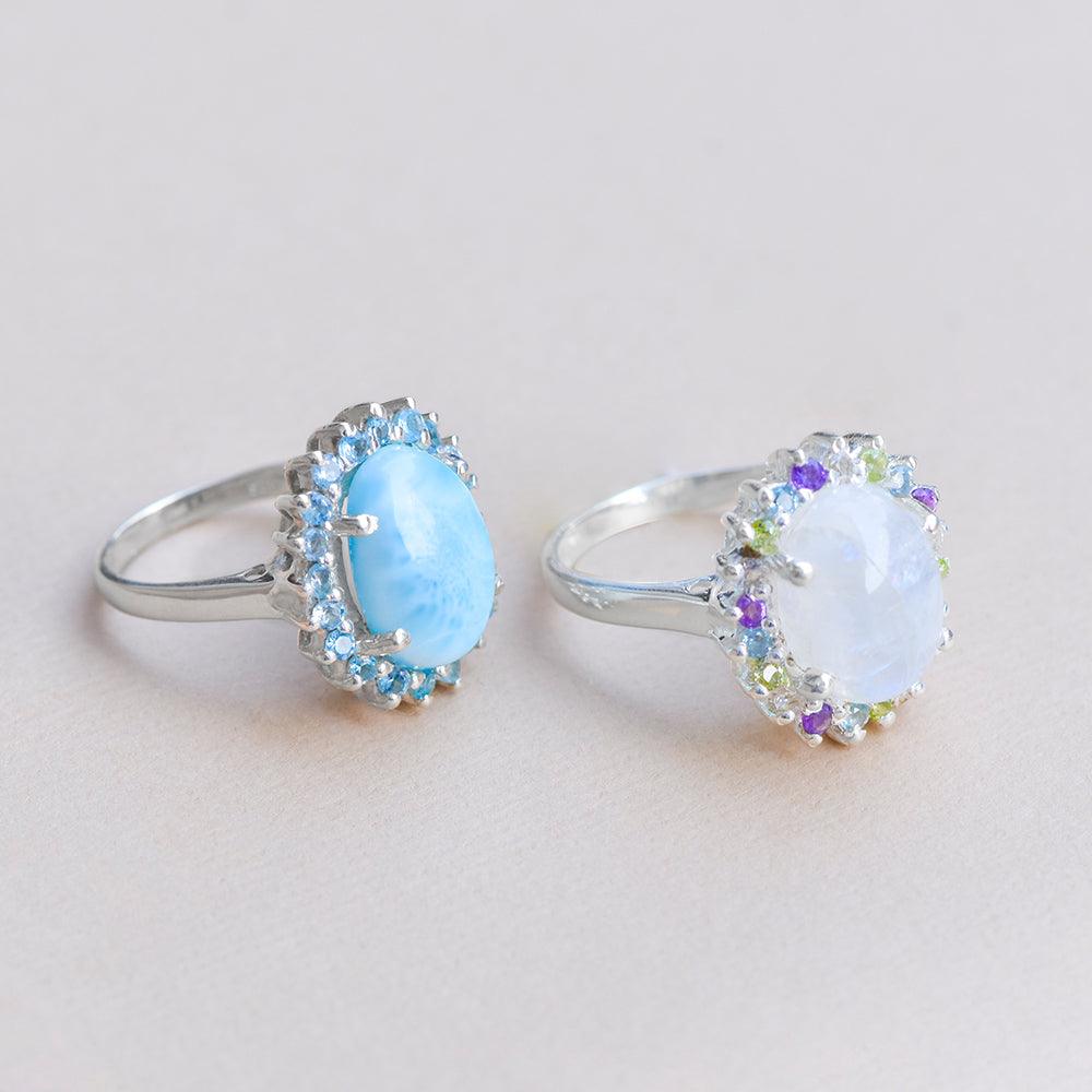 Larimar Blue Topaz Solid 925 Sterling Silver Ring - YoTreasure