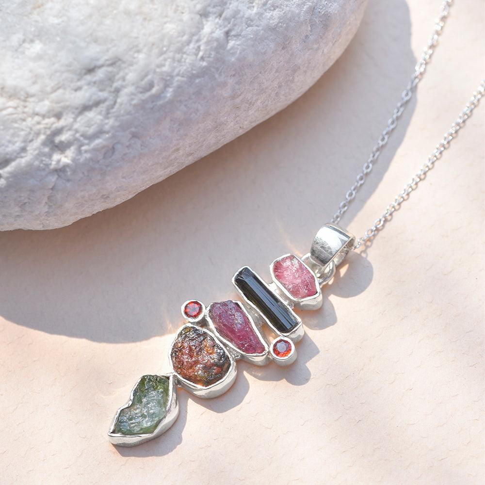 Rough Tourmaline Solid 925 Sterling Silver Pendant Necklace - YoTreasure