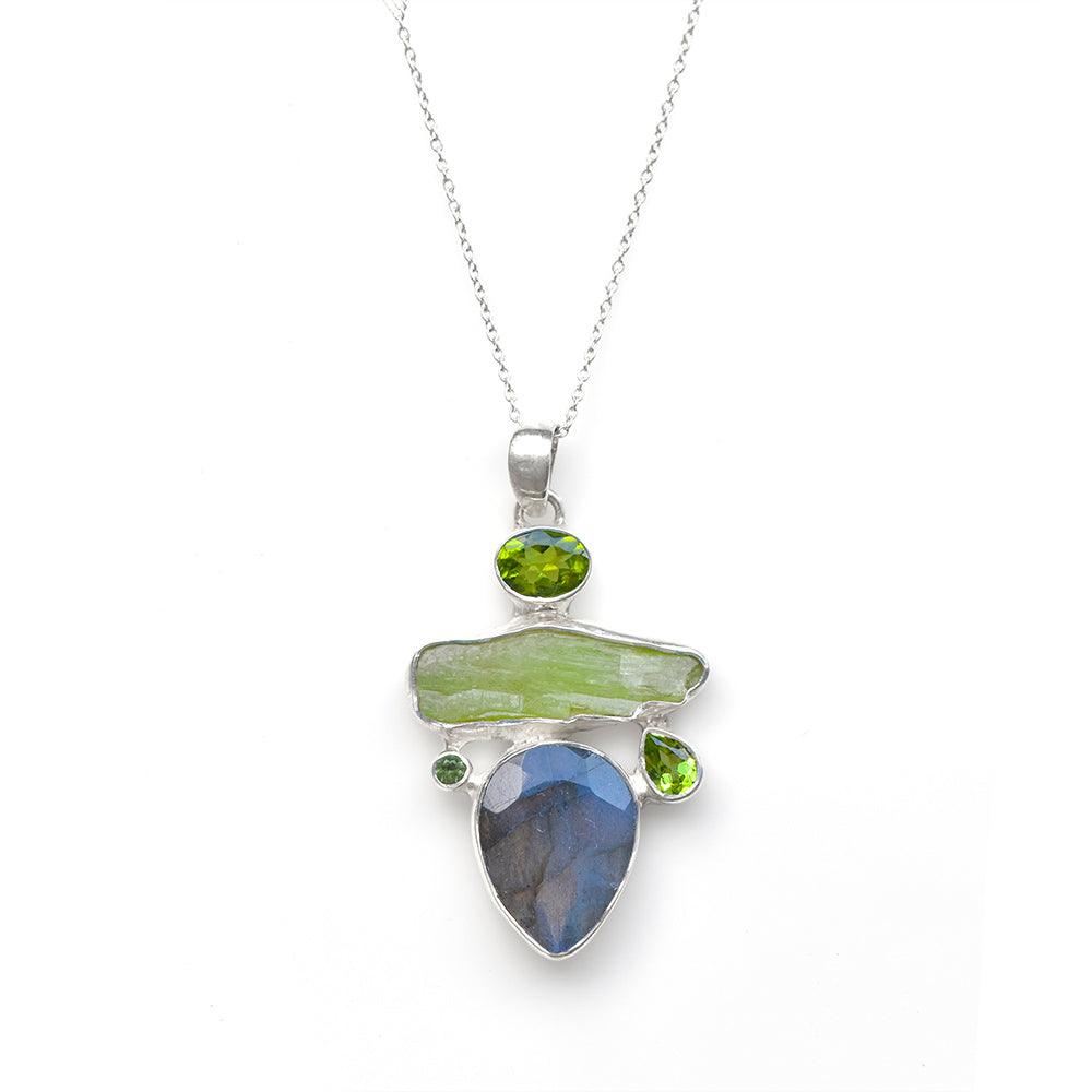 Labradorite Green Kyanite Solid 925 Sterling Silver Pendant Necklace - YoTreasure