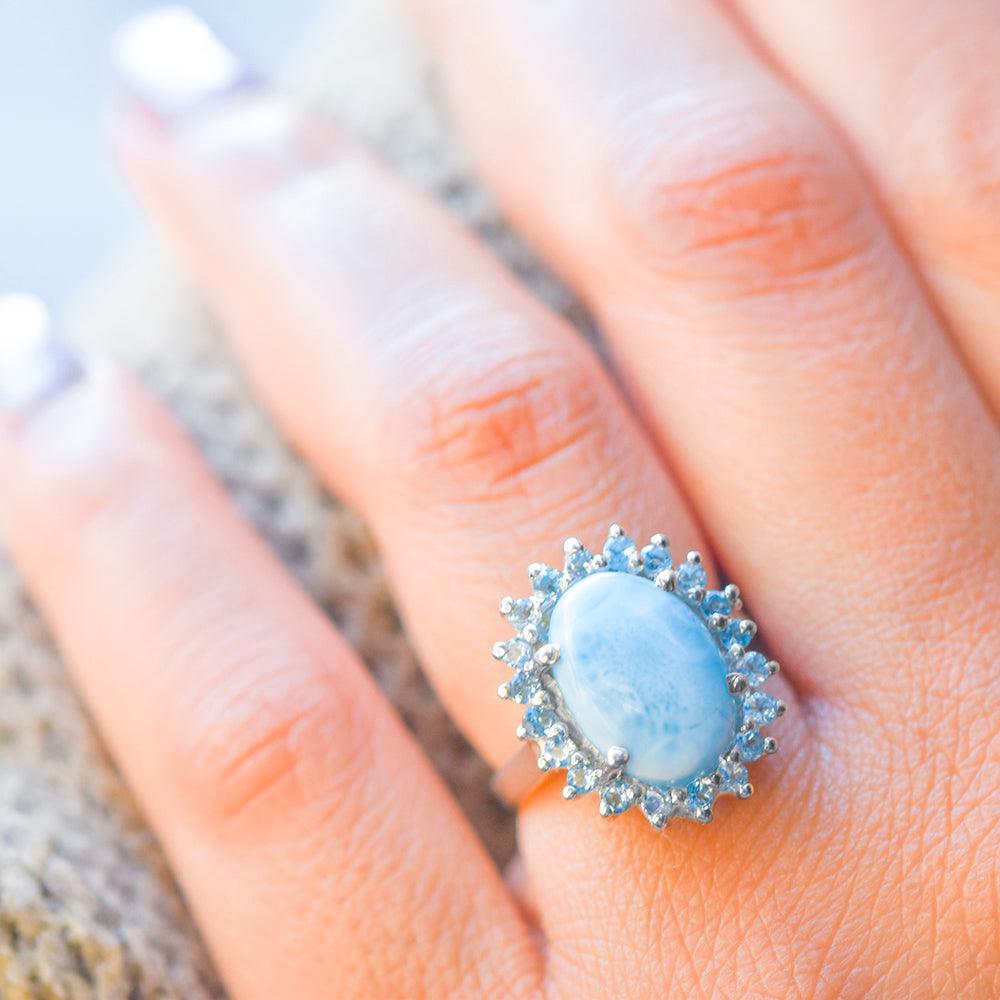 Larimar Blue Topaz Solid 925 Sterling Silver Ring - YoTreasure