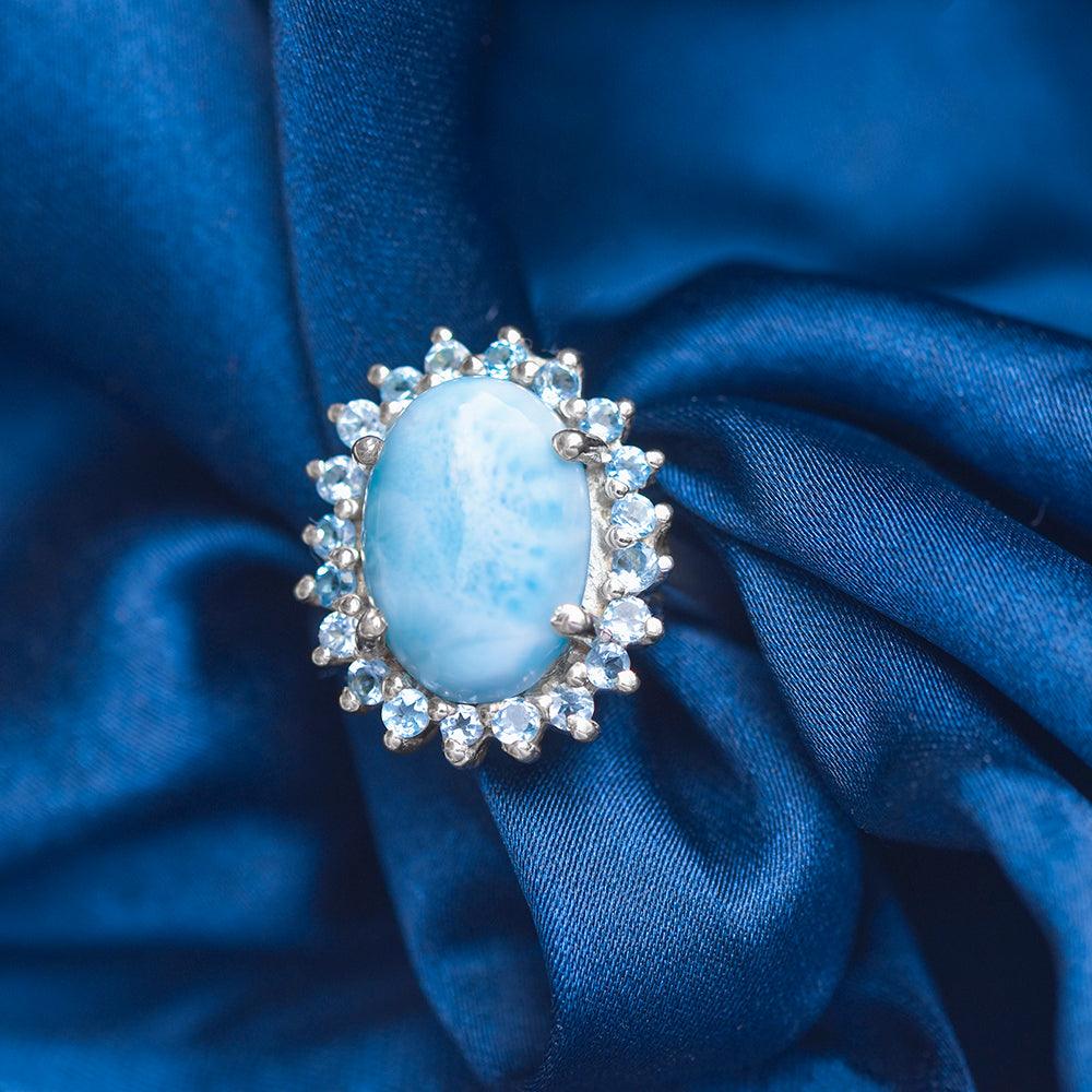 Larimar Blue Topaz Solid 925 Sterling Silver Ring - YoTreasure