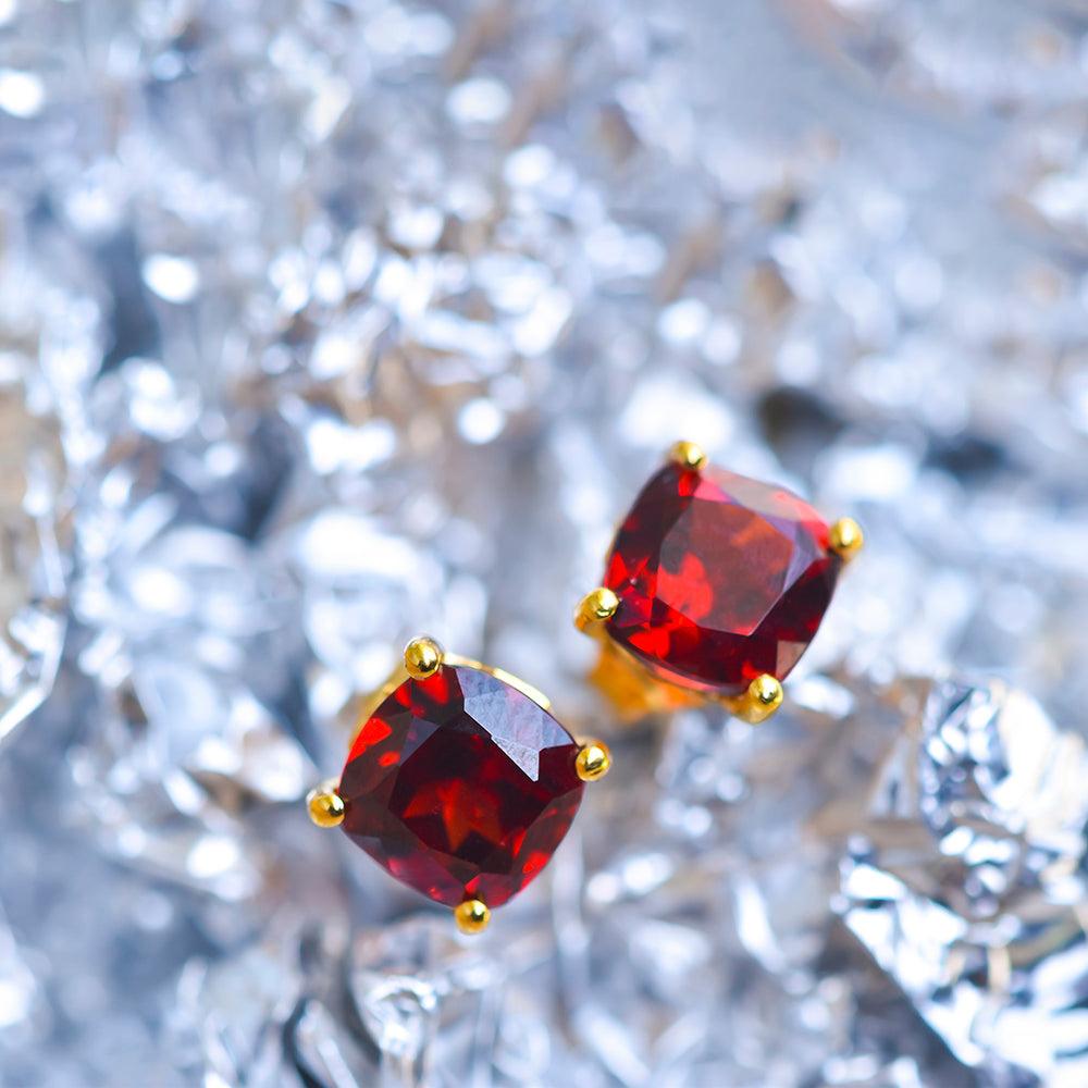 2.30 Ct. Natural Red Garnet Solid 10K Yellow Gold Stud Earrings - YoTreasure