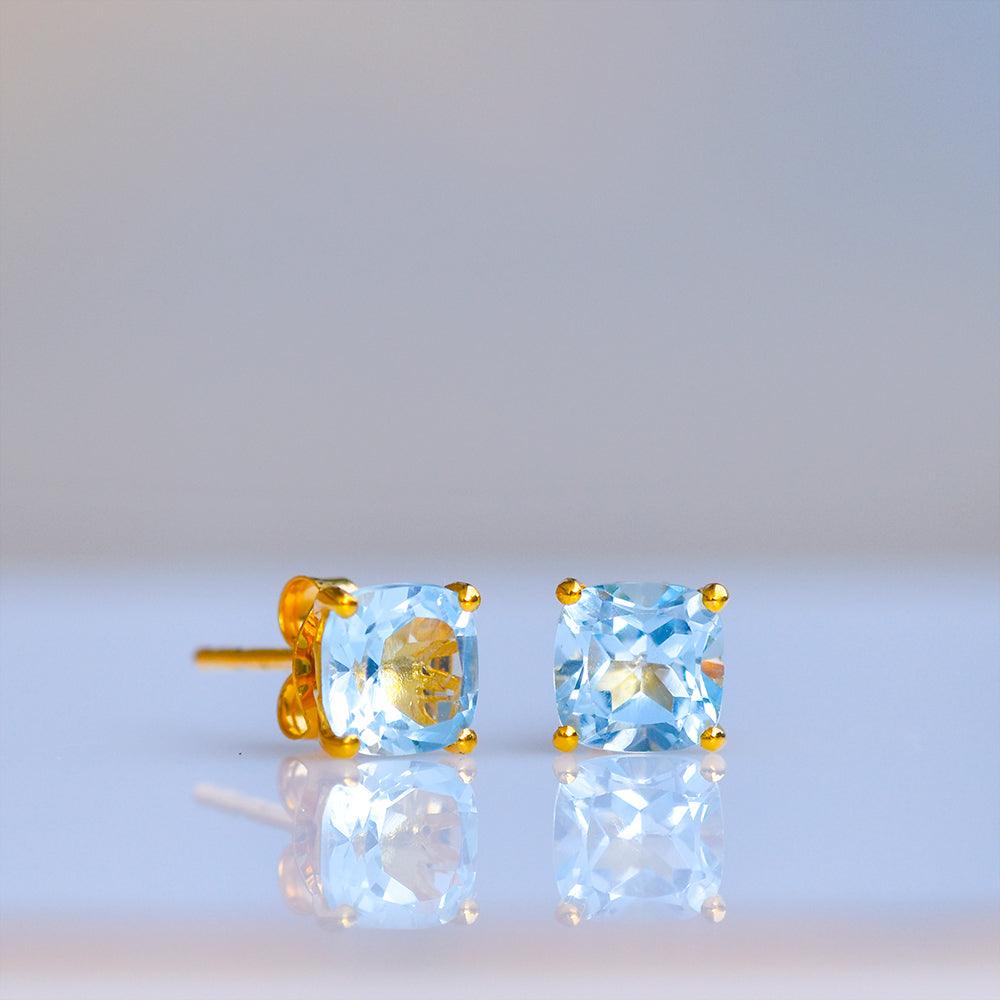 2.20 Ct. Sky Blue Topaz Solid 10K Yellow Gold Stud Earrings Jewelry - YoTreasure