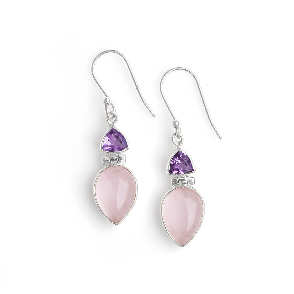 1.60" Rose Quartz Amethyst Dangle Earrings Silver Jewelry - YoTreasure