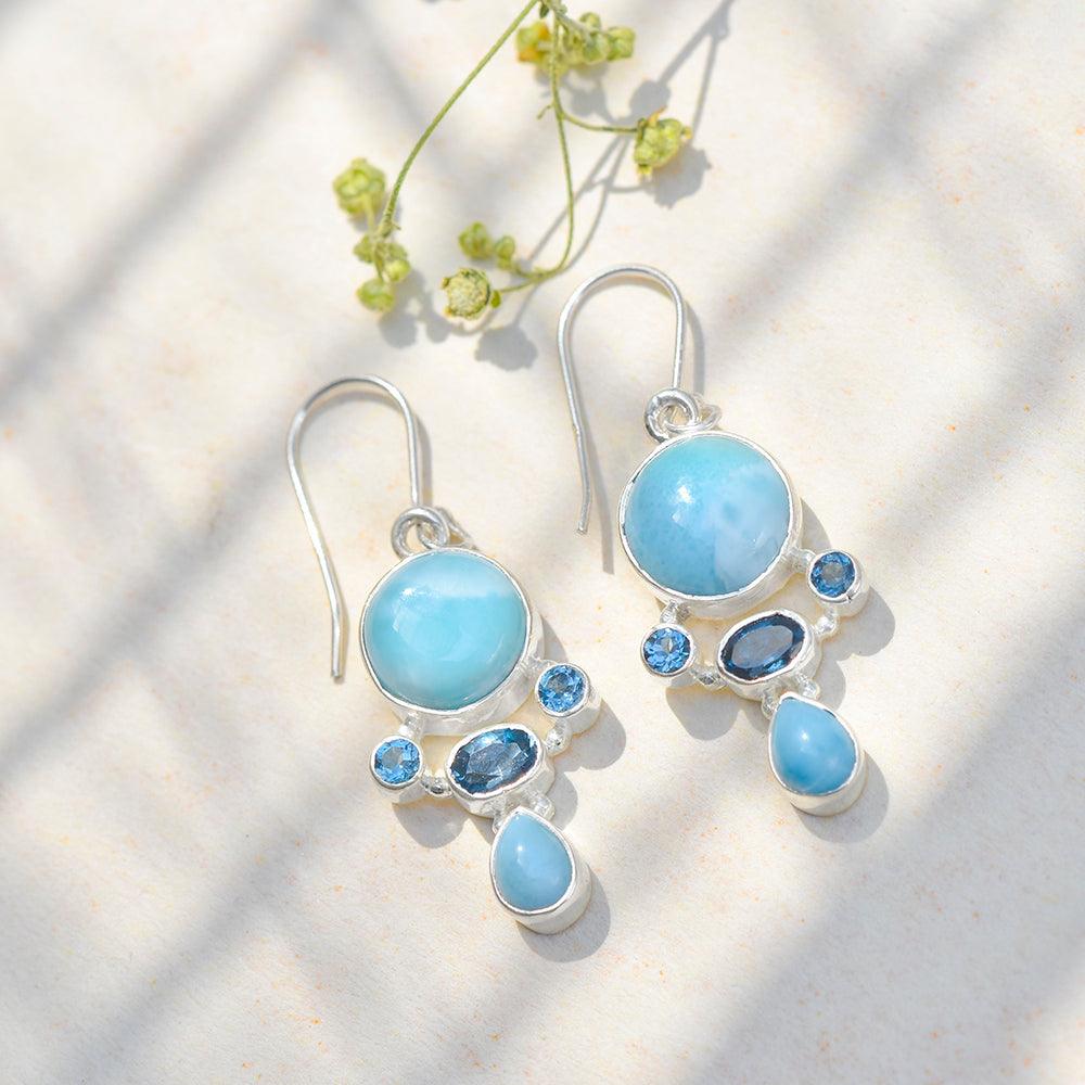 1.77" Larimar London Blue Topaz Solid 925 Sterling Silver Dangle Earrings Jewelry - YoTreasure