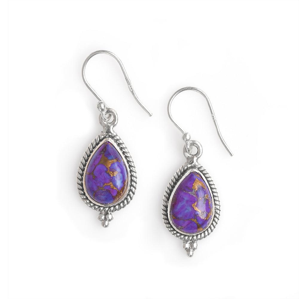 Purple Copper Turquoise Solid 925 Sterling Silver Dangle Earrings Jewelry - YoTreasure
