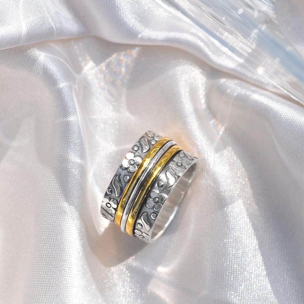 Solid 925 Sterling Silver Brass Meditation Spinning Ring Jewelry - YoTreasure
