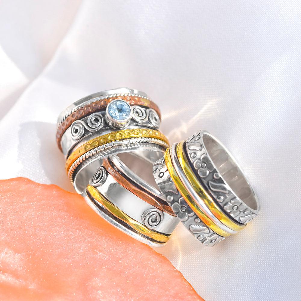Solid 925 Sterling Silver Brass Copper Meditation Spinning Ring Jewelry - YoTreasure