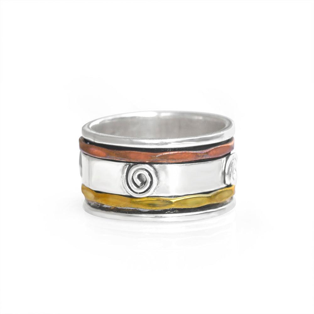 NOVICA Artisan Handmade Sterling Silver Spinner Ring With Brass & Copper - 'Moving Patterns' Meditation Ring - View #5