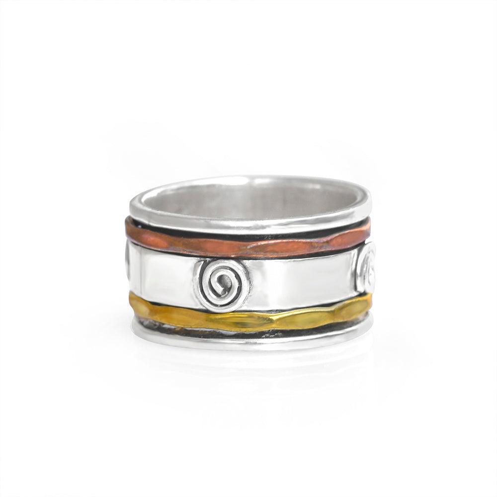 Solid 925 Sterling Silver Brass Copper Meditation Spinning Ring Jewelry - YoTreasure