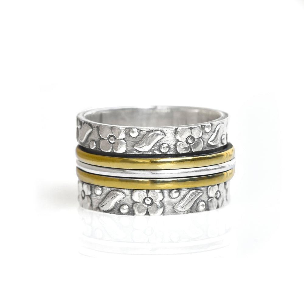 Solid 925 Sterling Silver Brass Meditation Spinning Ring Jewelry - YoTreasure
