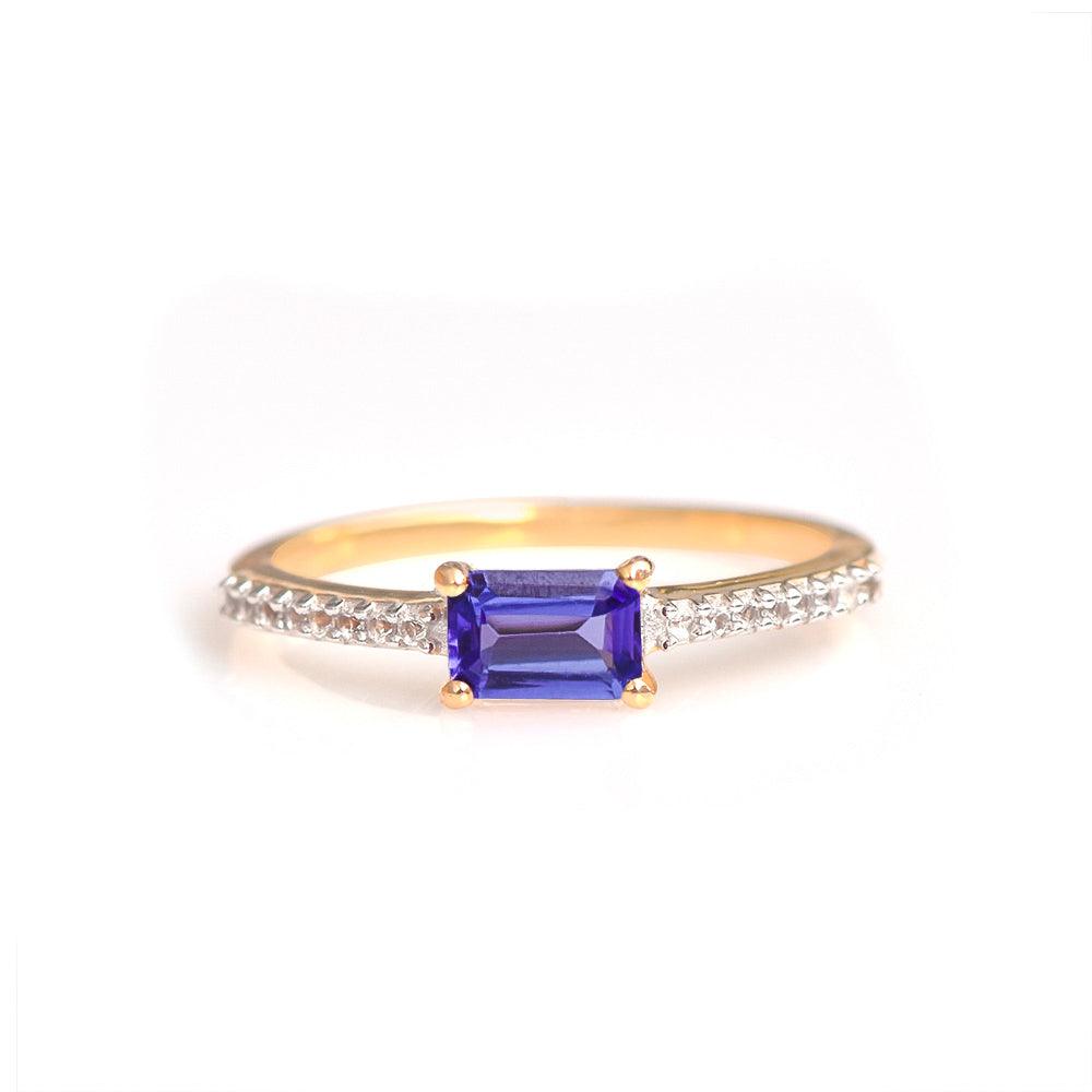 Tanzanite & White Topaz 10kt Yellow Gold Minimalist Ring (0.56 ct. t.w