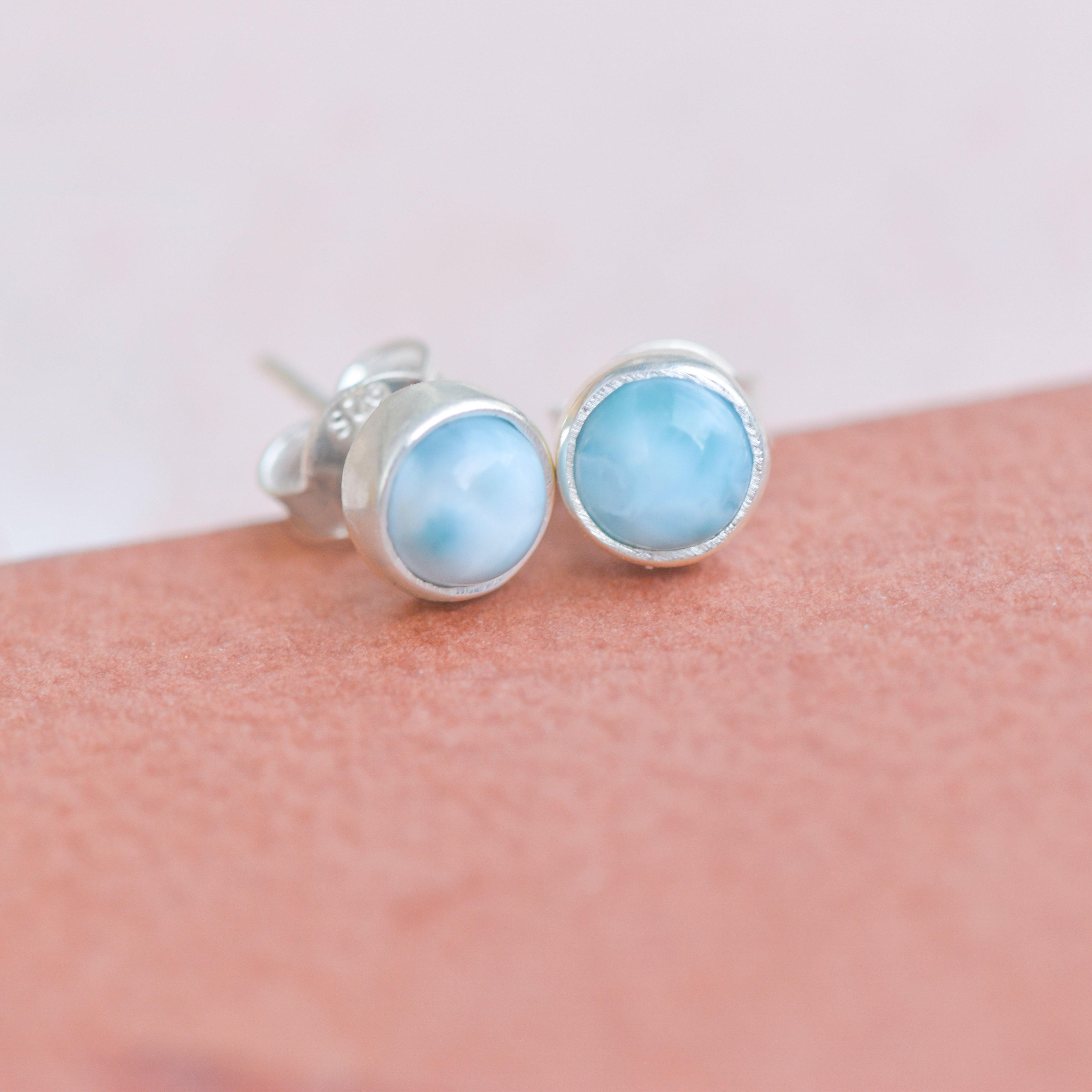 Natural  Larimar Stud 925 Solid Sterling Silver Earrings - YoTreasure