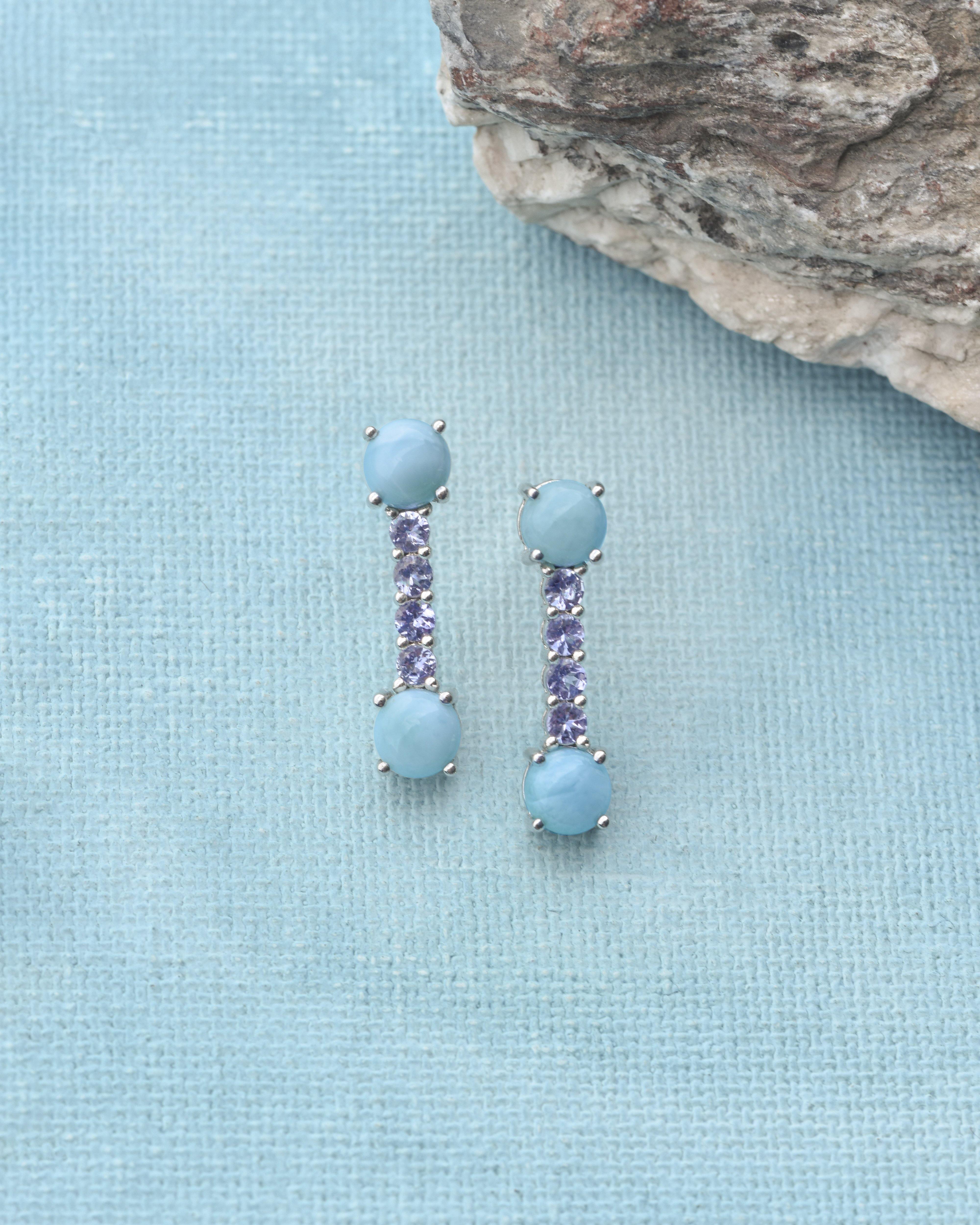 4.56 Ct. Larimar Tanzanite Solid 925 Sterling Silver Drop Earrings Jewelry - YoTreasure