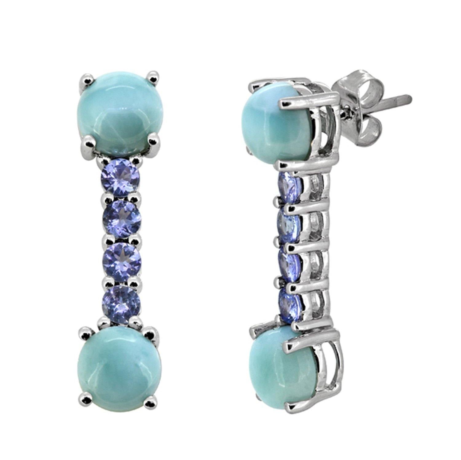 4.56 Ct. Larimar Tanzanite Solid 925 Sterling Silver Drop Earrings Jewelry - YoTreasure