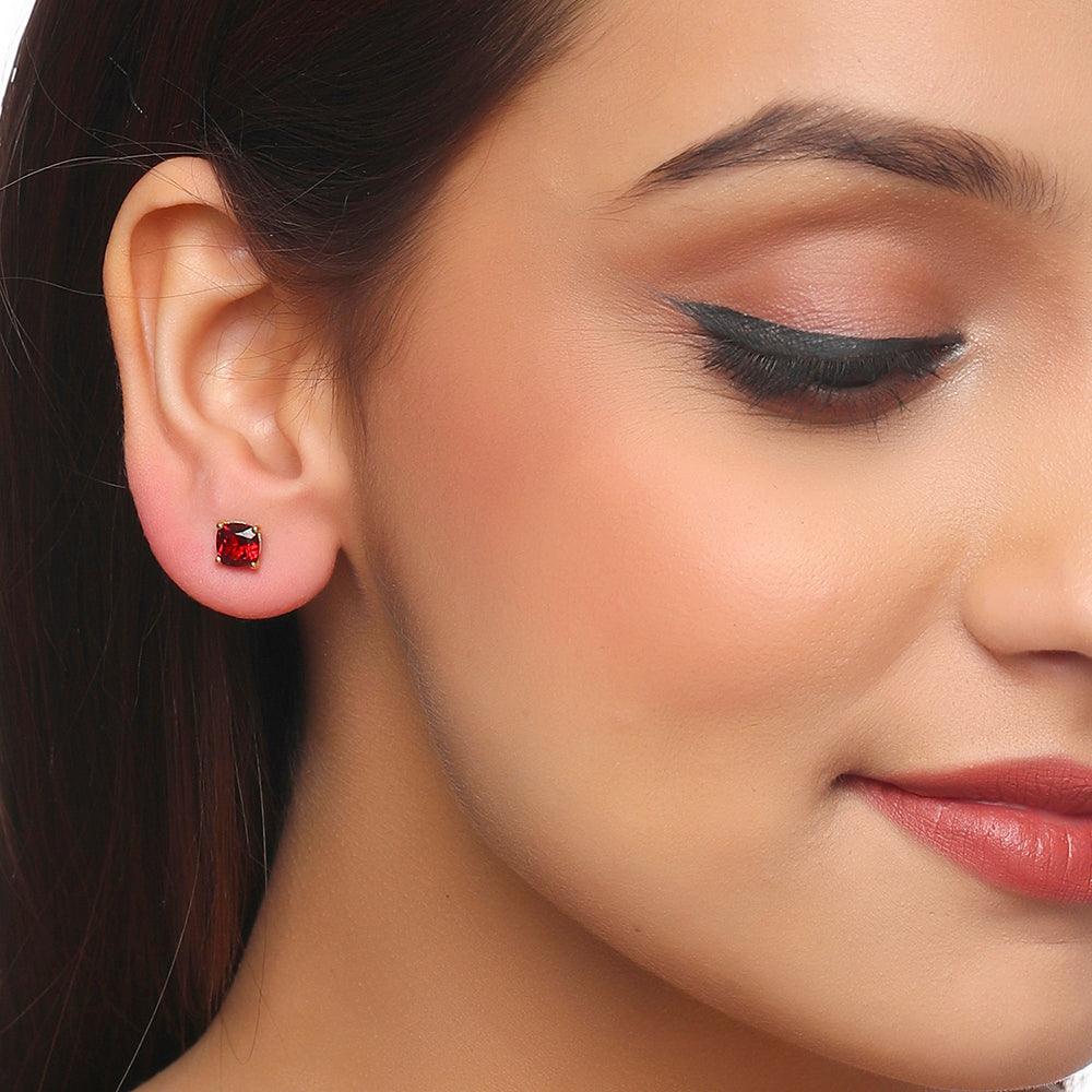 2.30 Ct. Natural Red Garnet Solid 10K Yellow Gold Stud Earrings - YoTreasure