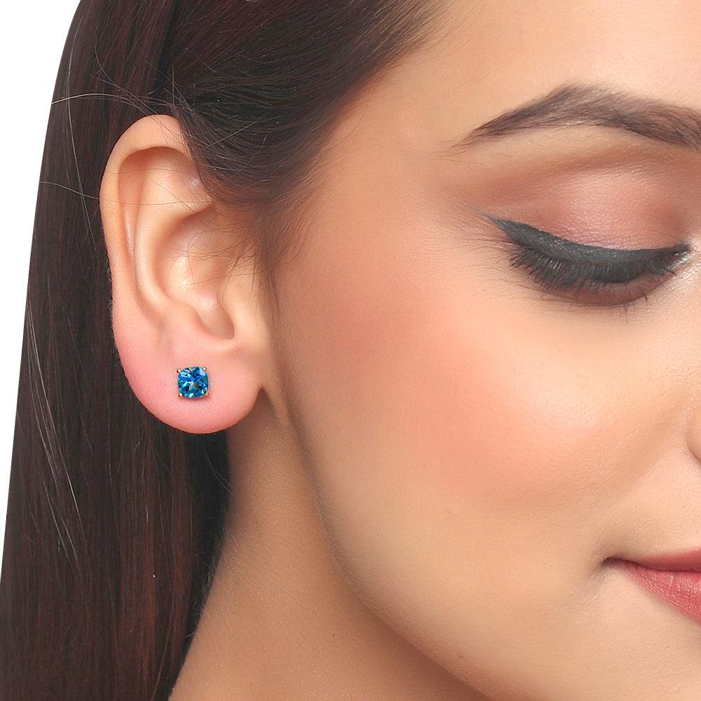 2.20 Ct. London Blue Topaz Solid 10k Yellow Gold Stud Earrings - YoTreasure