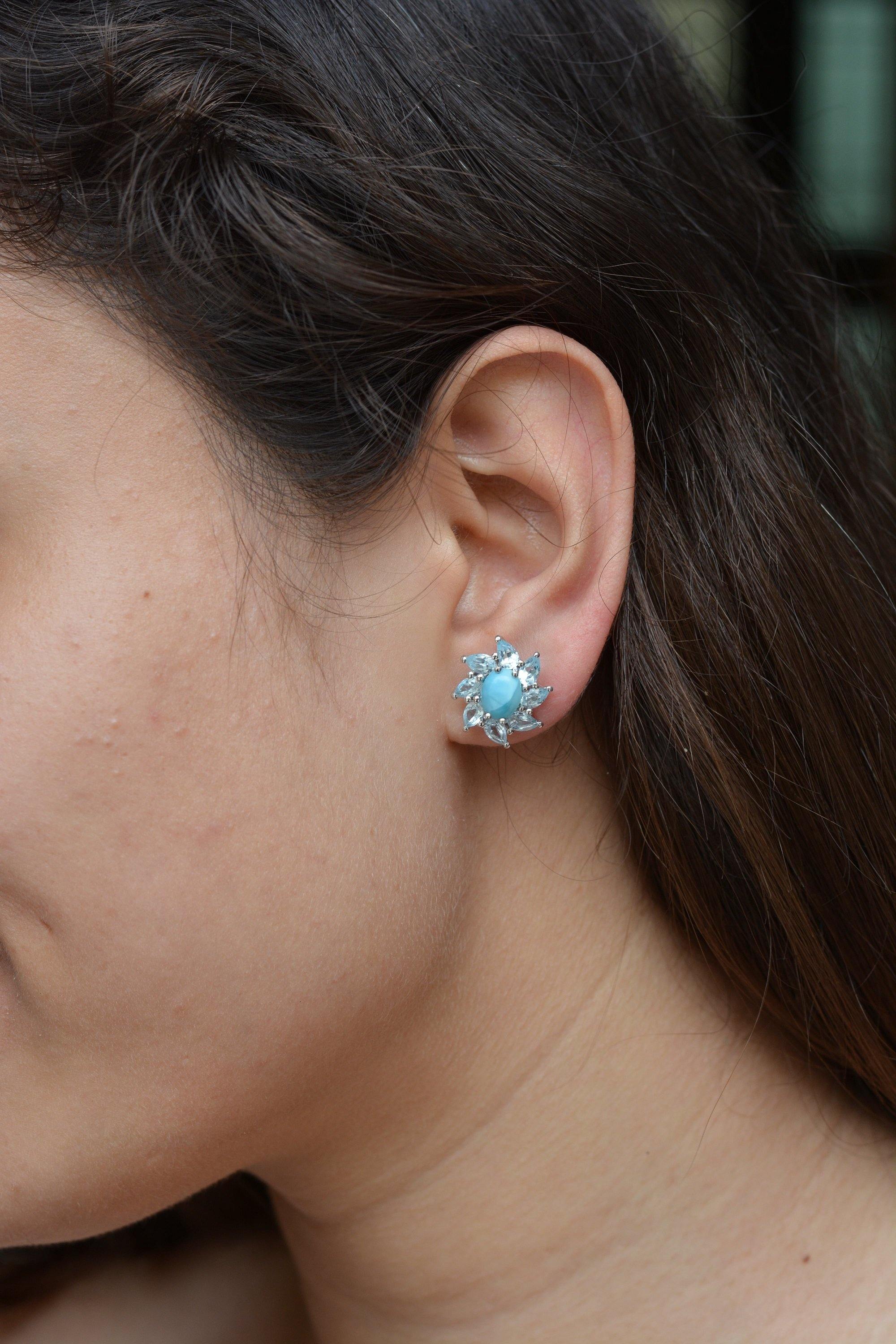 4.65 ct Larimar Solid 925 Sterling Silver Stud Earrings Jewelry - YoTreasure