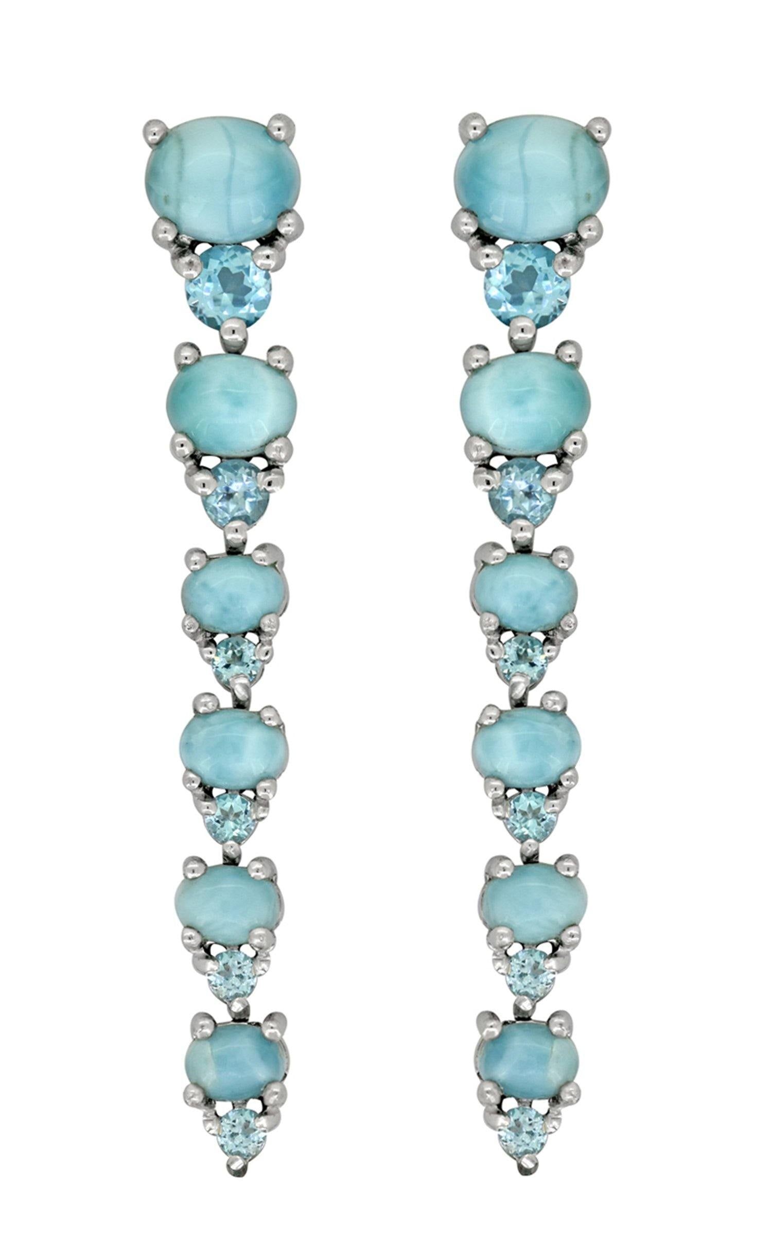 5.33 Larimar Swiss Blue Topaz Solid 925 Sterling Silver Drop Earrings Jewelry - YoTreasure