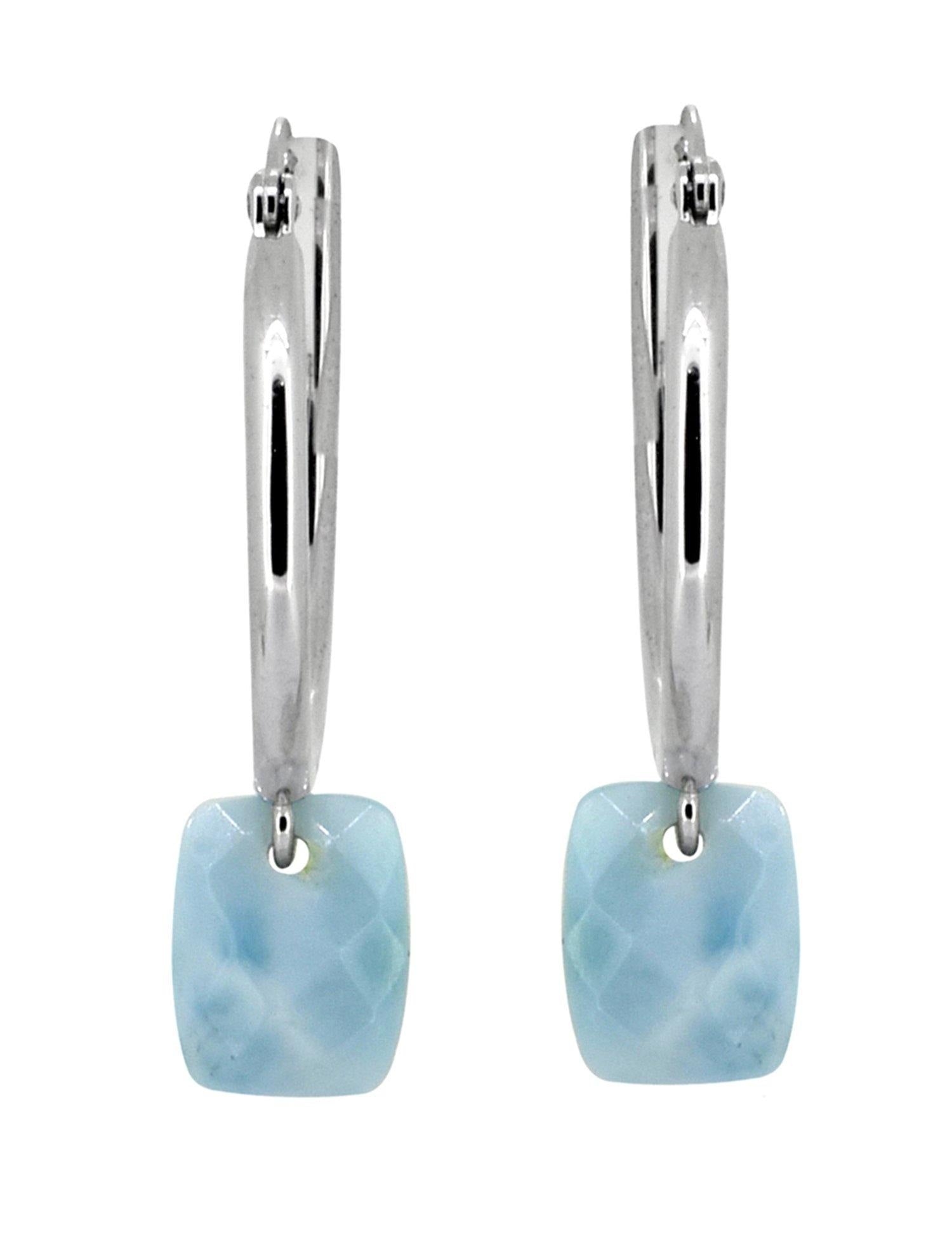 5.06 Cts. Natural Larimar Solid 925 Sterling Silver Hoop Earrings - YoTreasure