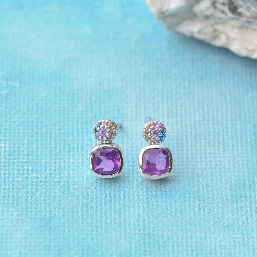 1.62 Ct. Amethyst Multi Sapphite Solid 925 Sterling Silver Stud Earrings Jewelry - YoTreasure
