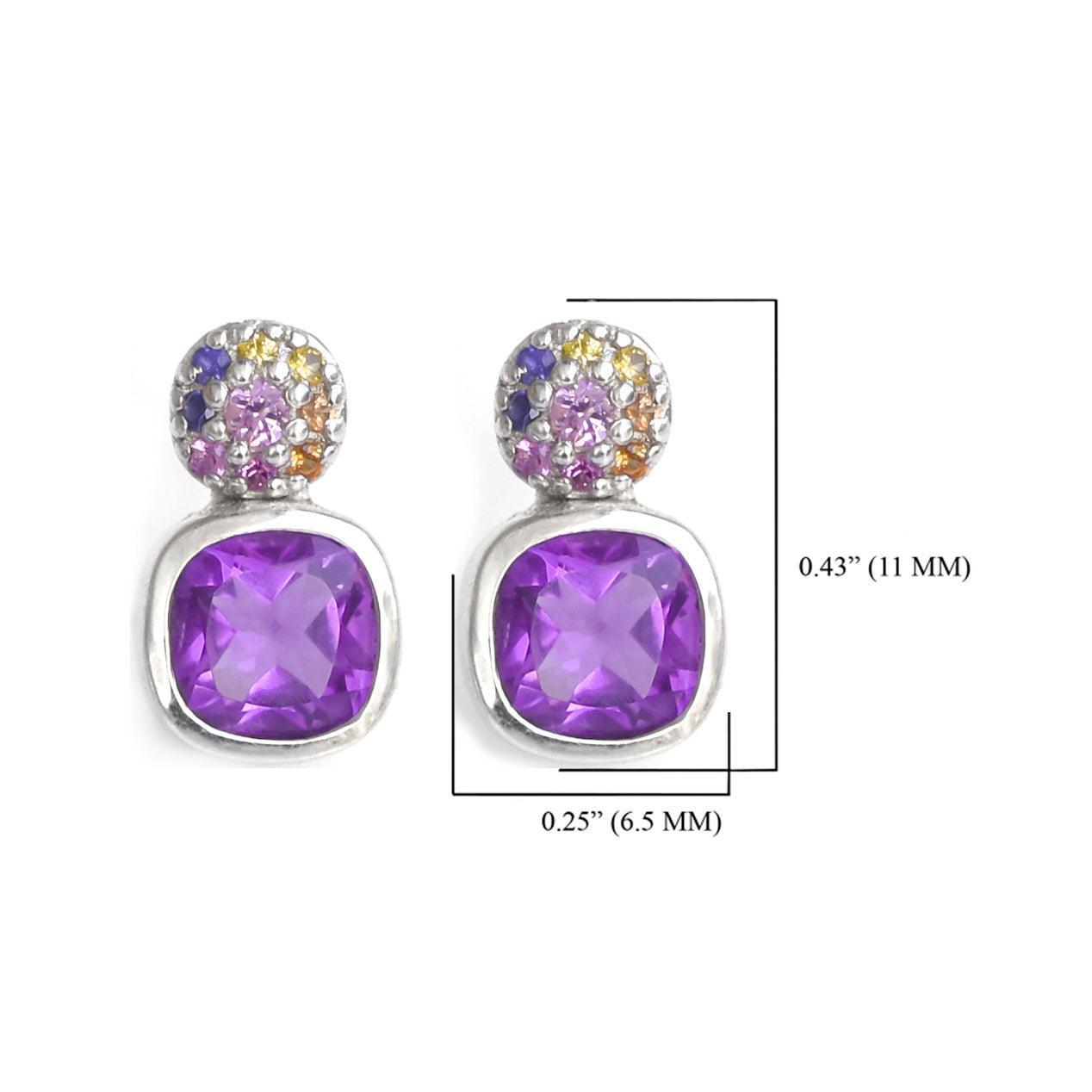 1.62 Ct. Amethyst Multi Sapphite Solid 925 Sterling Silver Stud Earrings Jewelry - YoTreasure