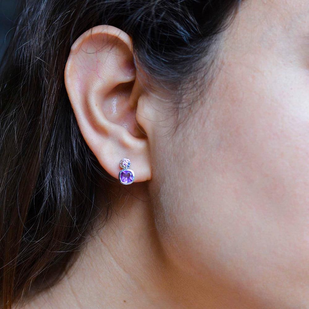 1.62 Ct. Amethyst Multi Sapphite Solid 925 Sterling Silver Stud Earrings Jewelry - YoTreasure