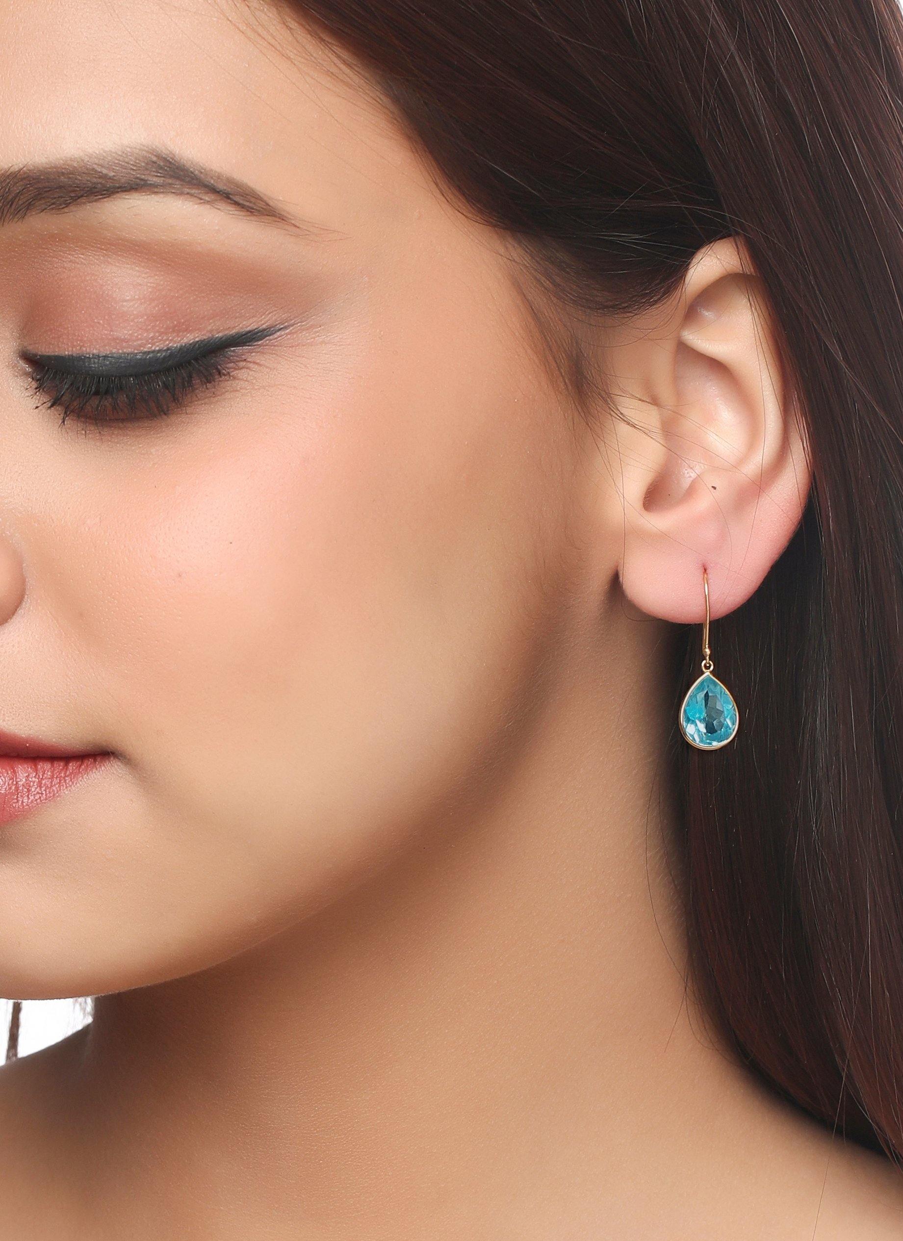 7.20 Ct Sky Blue Topaz Solid 10k Yellow Gold Teardrop Dangle Earrings - YoTreasure