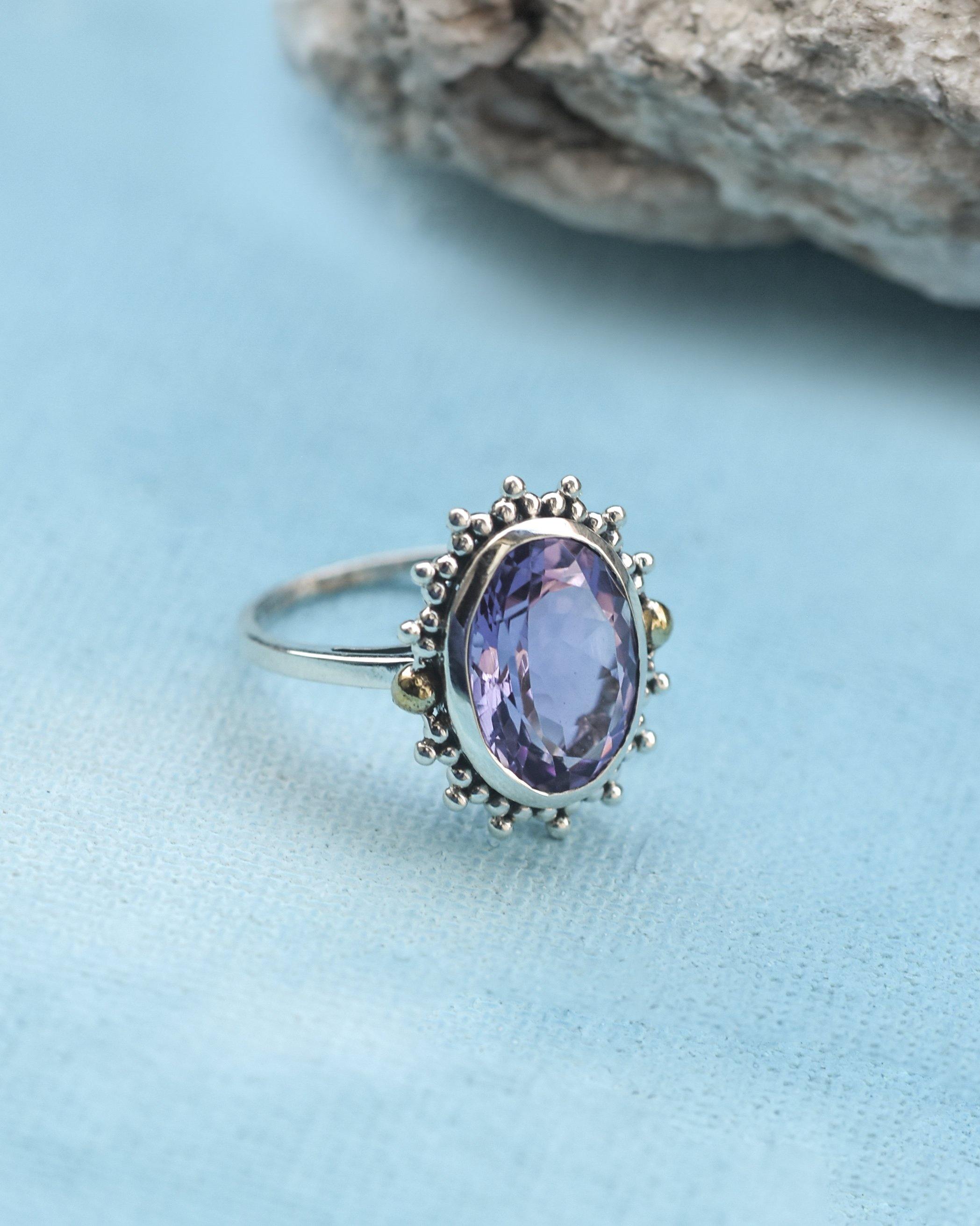 Pink Amethyst Solid 925 Sterling Silver Brass Ring Gemstone Jewelry - YoTreasure