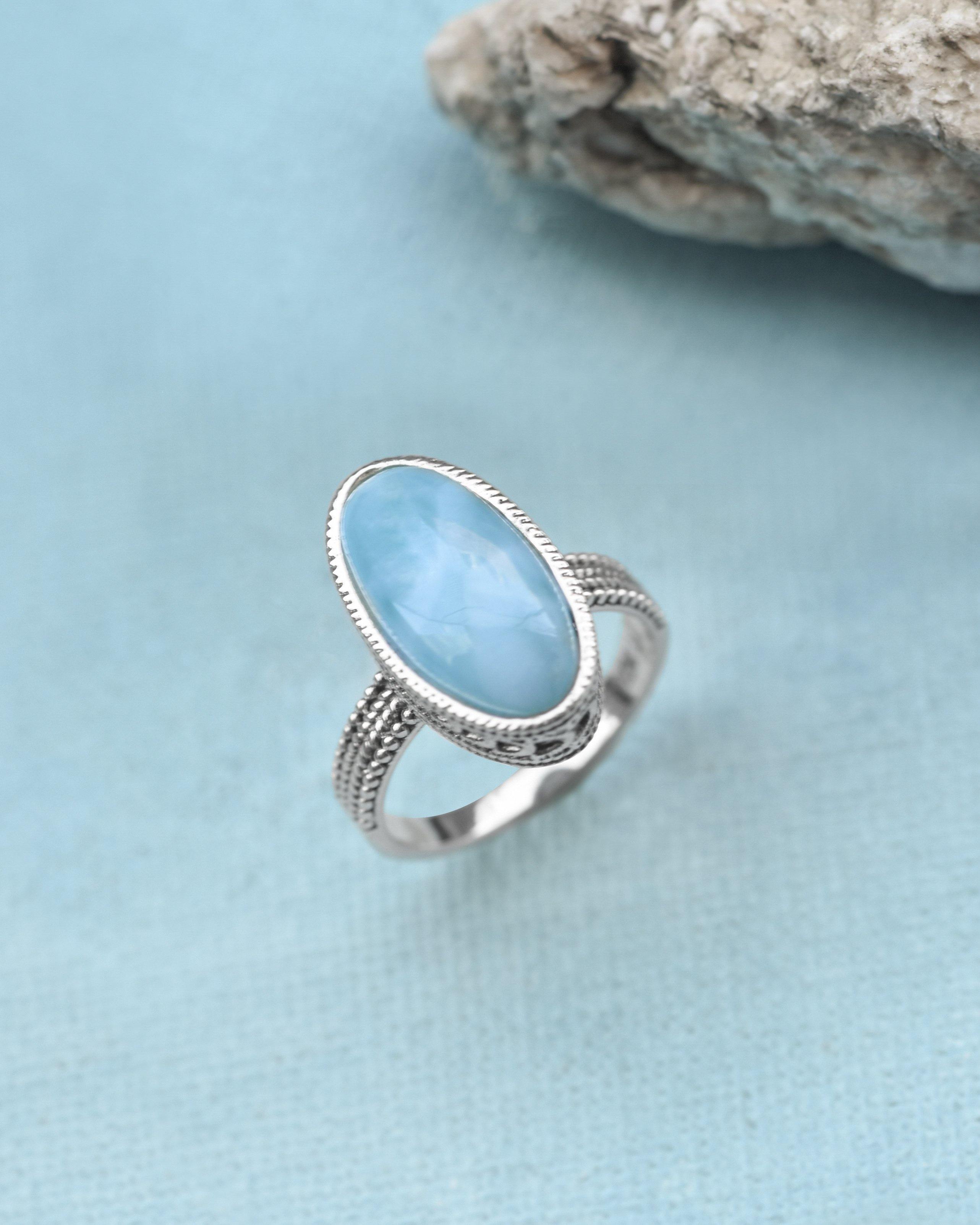 Larimar Solid 925 Sterling Silver Braided Design Ring Genuine Gemstone Jewelry - YoTreasure