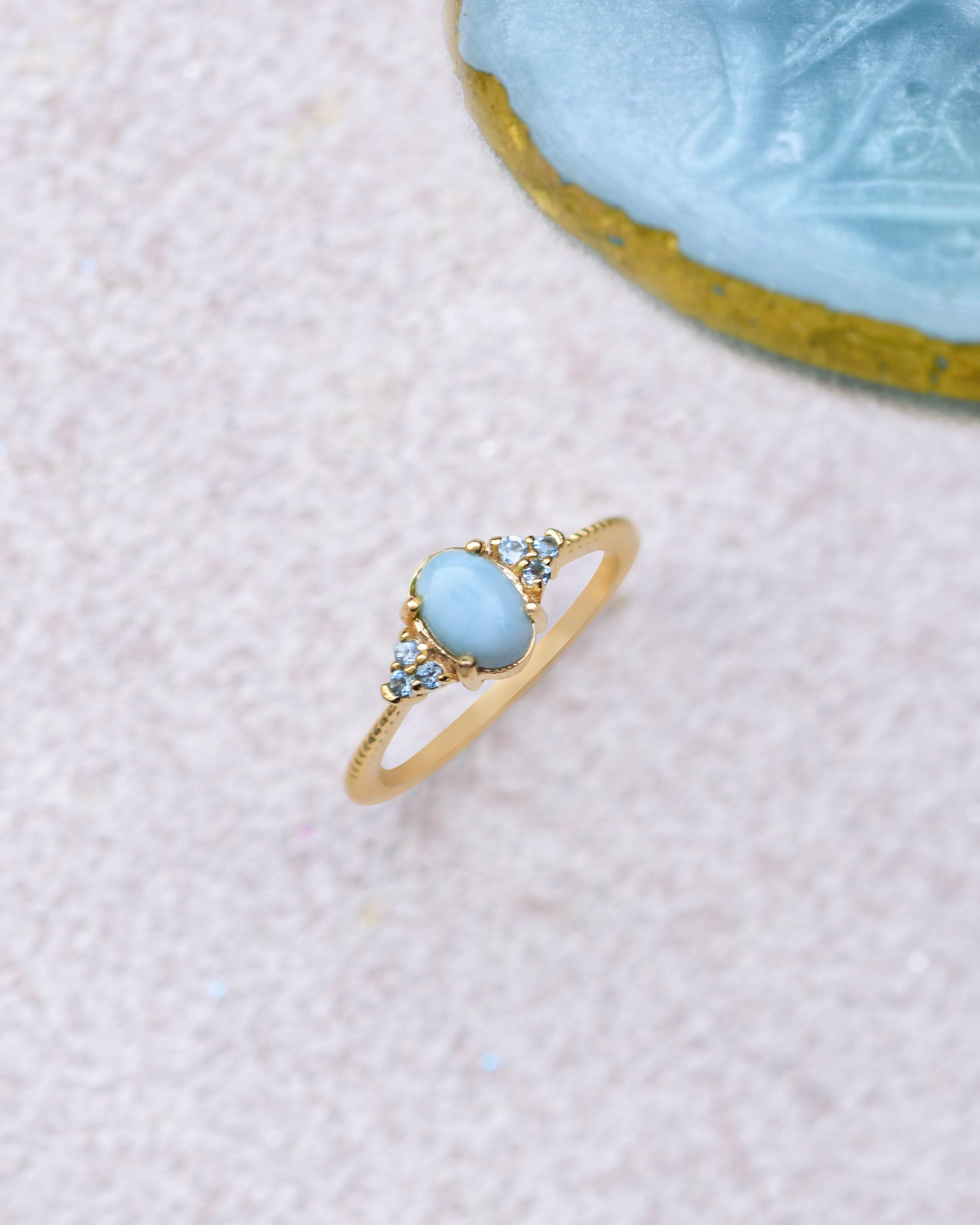 Larimar London Blue Topaz 925 Sterling Silver Gold Plated Ring Genuine Gemstone Jewelry - YoTreasure